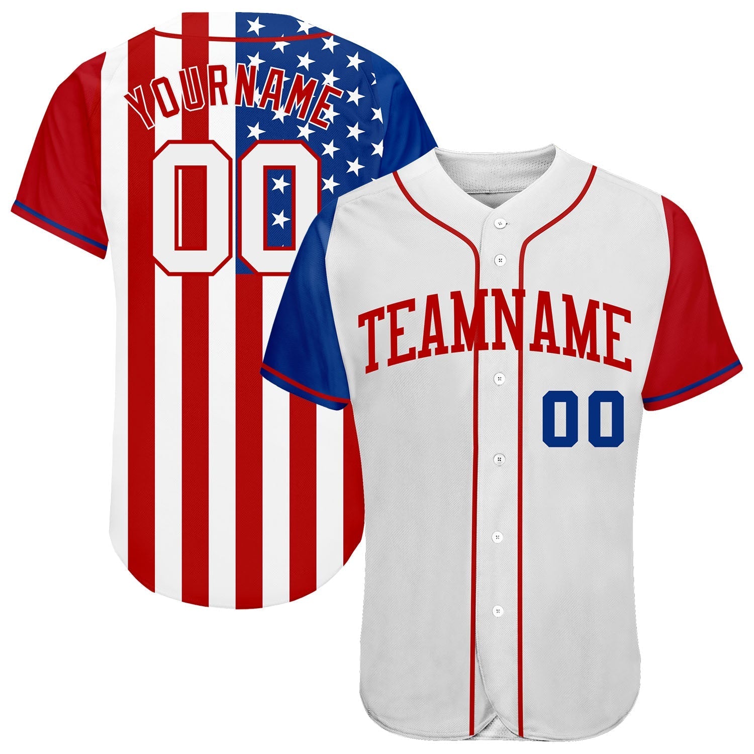 Custom White White-Red 3D American Flag Authentic Baseball Jersey baseball jersey product view 1