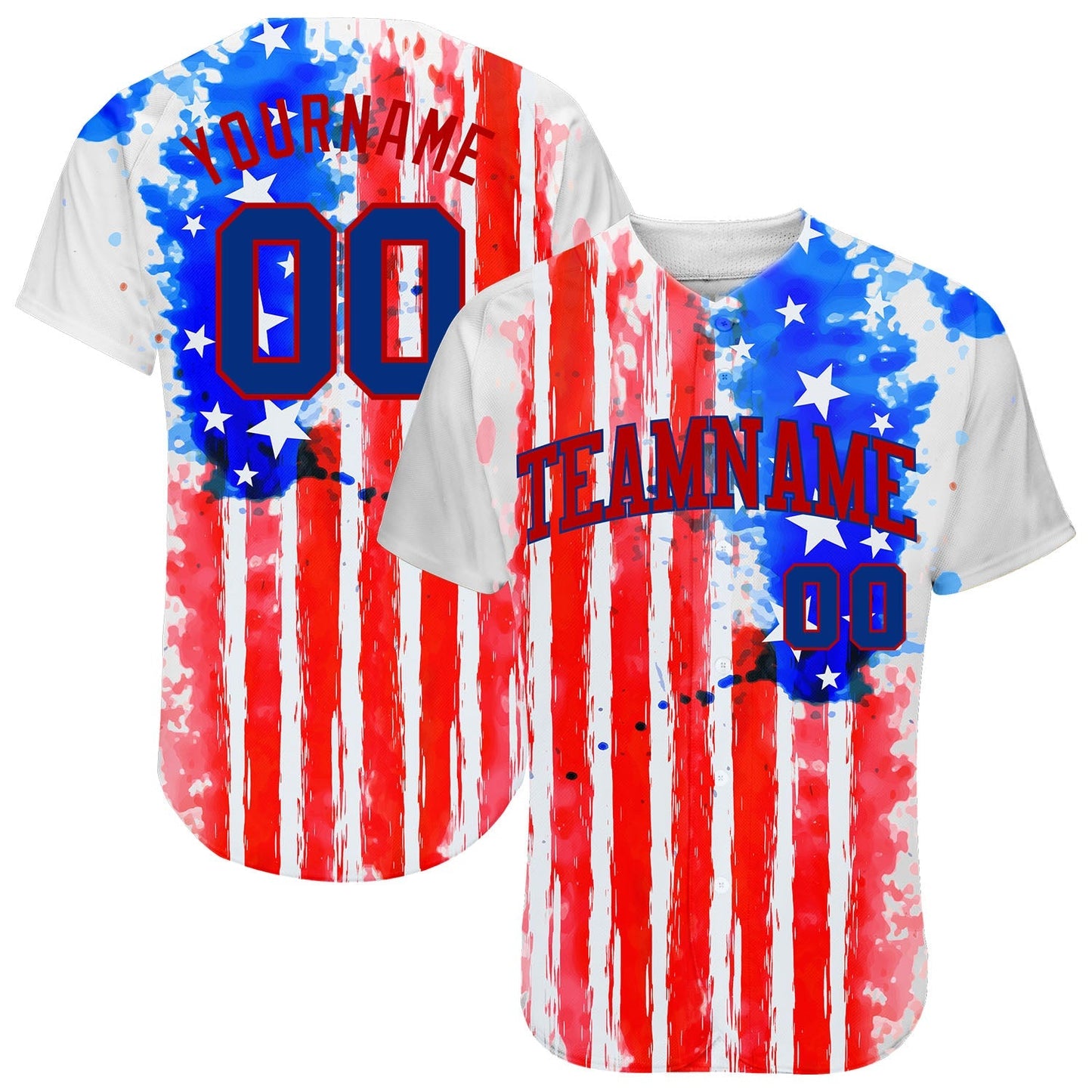 Custom White Royal-Red 3D American Flag Authentic Baseball Jersey baseball jersey product view 1