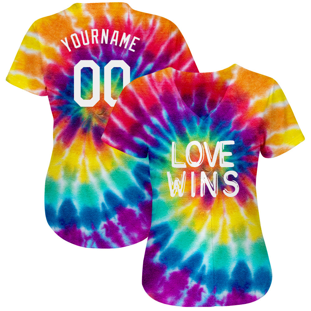 Custom Rainbow For Pride Month Love Wins LGBT Authentic Baseball Jersey baseball jersey product view 2