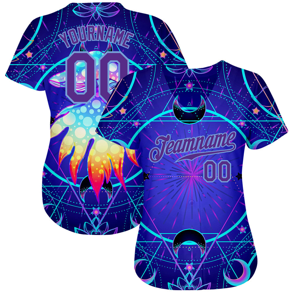 Custom 3D Pattern Design Magic Mushrooms Over Sacred Geometry Psychedelic Hallucination Authentic Baseball Jersey baseball jersey product view 2