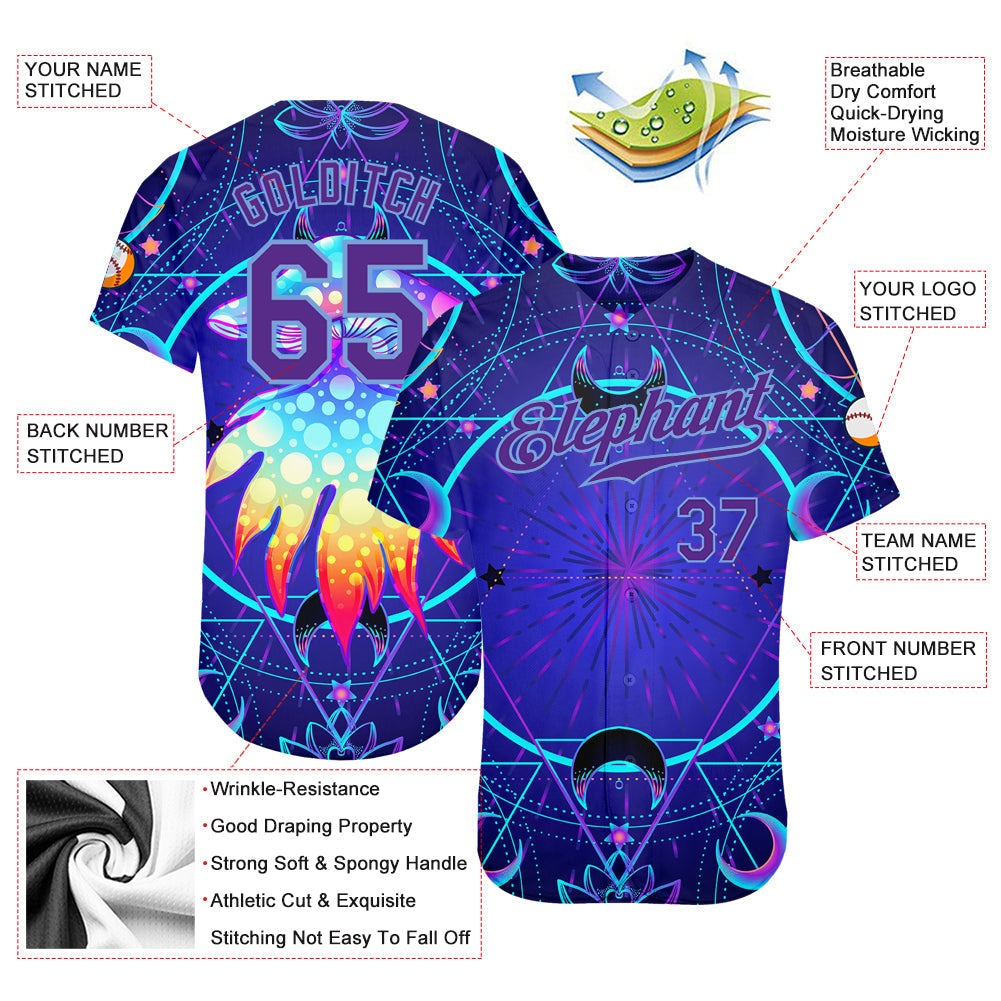 Custom 3D Pattern Design Magic Mushrooms Over Sacred Geometry Psychedelic Hallucination Authentic Baseball Jersey baseball jersey product view 3