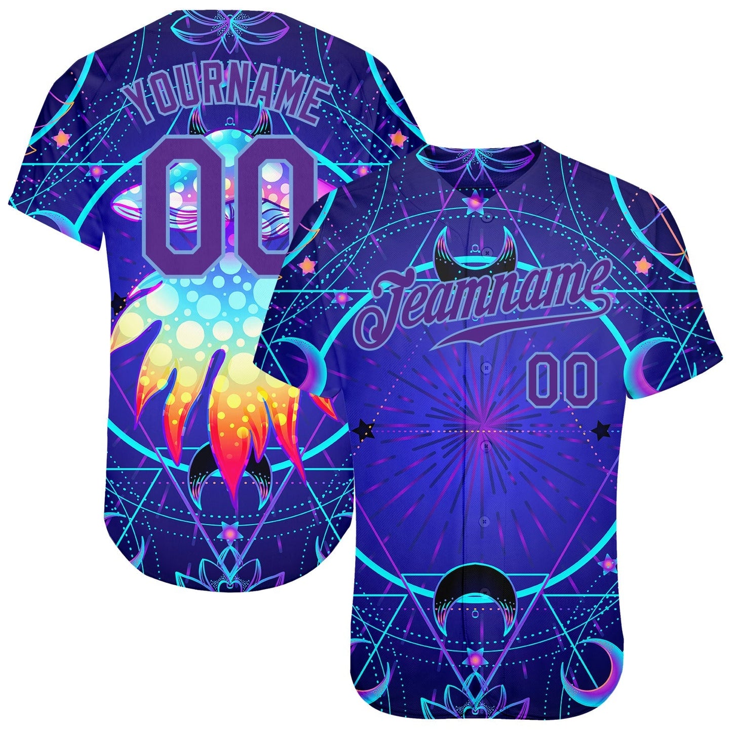 Custom 3D Pattern Design Magic Mushrooms Over Sacred Geometry Psychedelic Hallucination Authentic Baseball Jersey baseball jersey product view 1