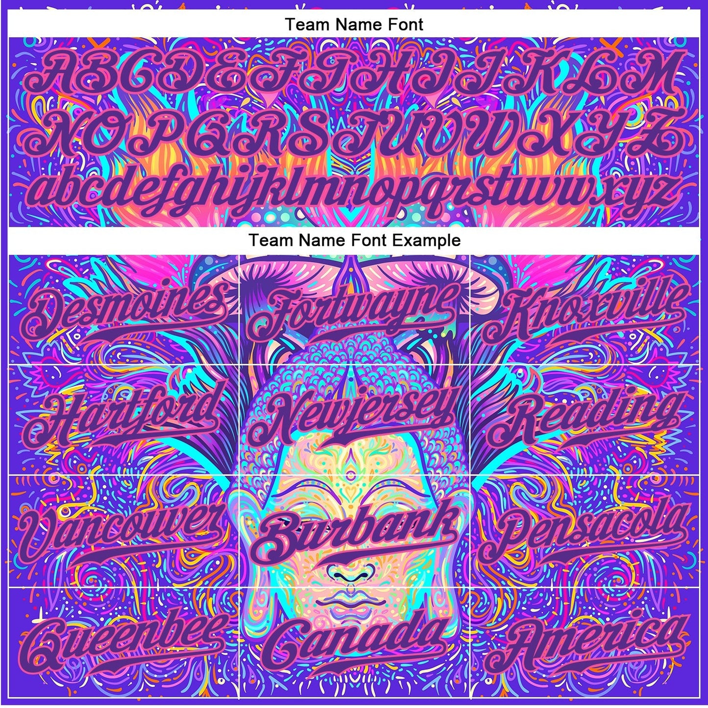 Custom 3D Pattern Design Sitting Buddha Over Colorful Neon Background Psychedelic Mushroom Composition Authentic Baseball Jersey baseball jersey product view 4