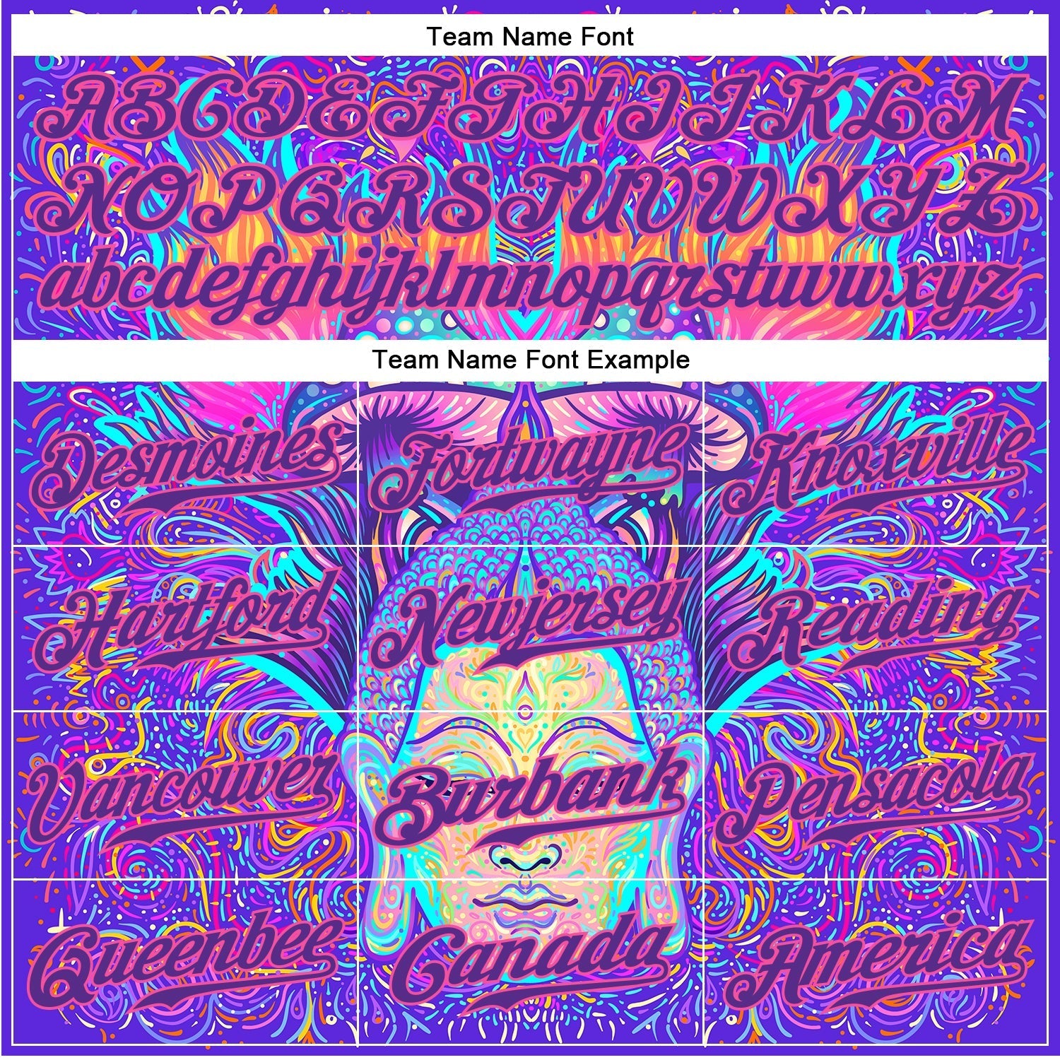 Custom 3D Pattern Design Sitting Buddha Over Colorful Neon Background Psychedelic Mushroom Composition Authentic Baseball Jersey baseball jersey product view 4