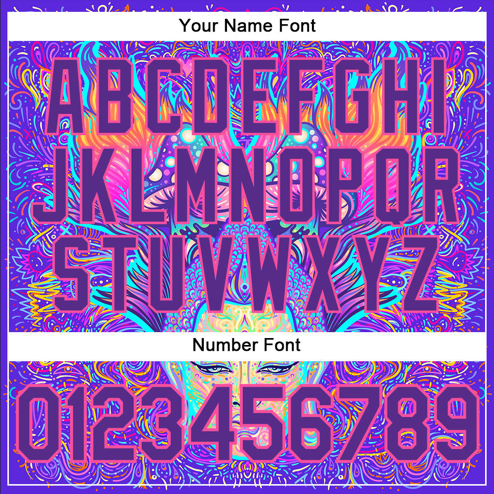 Custom 3D Pattern Design Sitting Buddha Over Colorful Neon Background Psychedelic Mushroom Composition Authentic Baseball Jersey baseball jersey product view 5