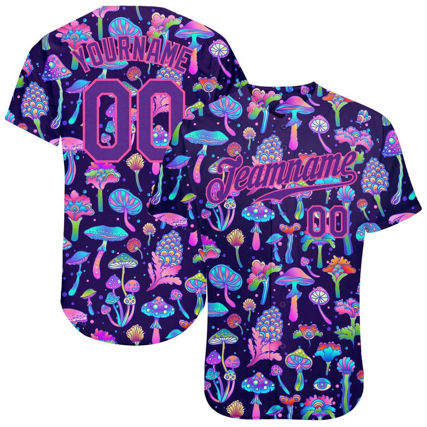 Custom 3D Pattern Design Colorful Flowers And Mushrooms Psychedelic Hallucination Authentic Baseball Jersey baseball jersey product view 1