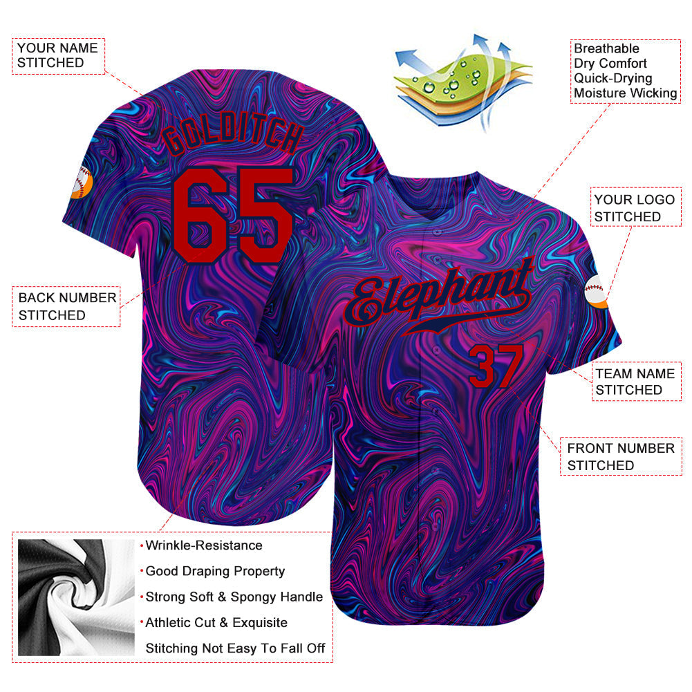 Custom 3D Pattern Design Abstract Interweaving Curved Fluid Art Authentic Baseball Jersey baseball jersey product view 3