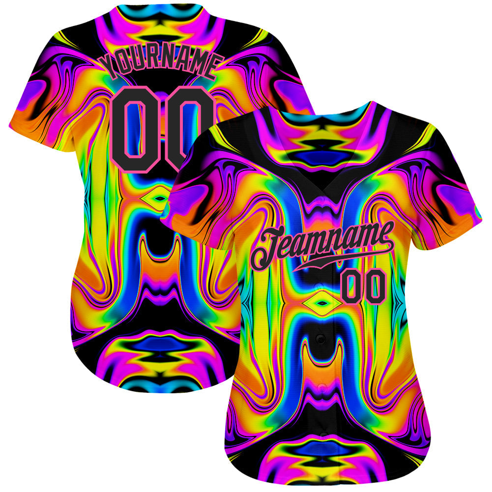 Custom 3D Pattern Design Abstract Iridescent Psychedelic Swirl Fluid Art Authentic Baseball Jersey baseball jersey product view 3