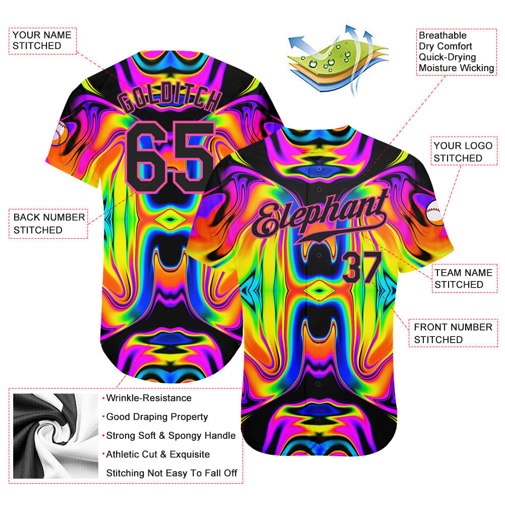 Custom 3D Pattern Design Abstract Iridescent Psychedelic Swirl Fluid Art Authentic Baseball Jersey baseball jersey product view 4