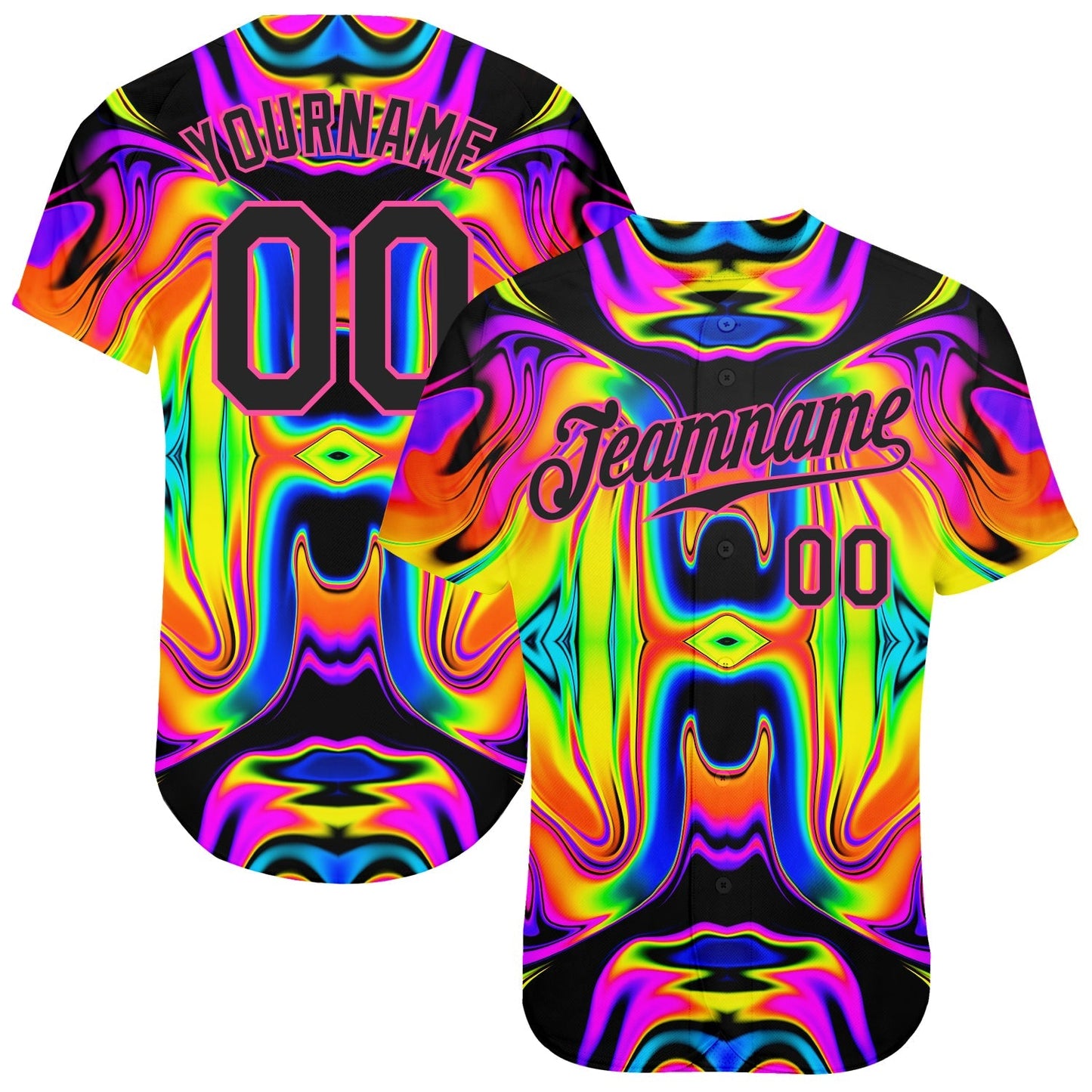 Custom 3D Pattern Design Abstract Iridescent Psychedelic Swirl Fluid Art Authentic Baseball Jersey baseball jersey product view 1