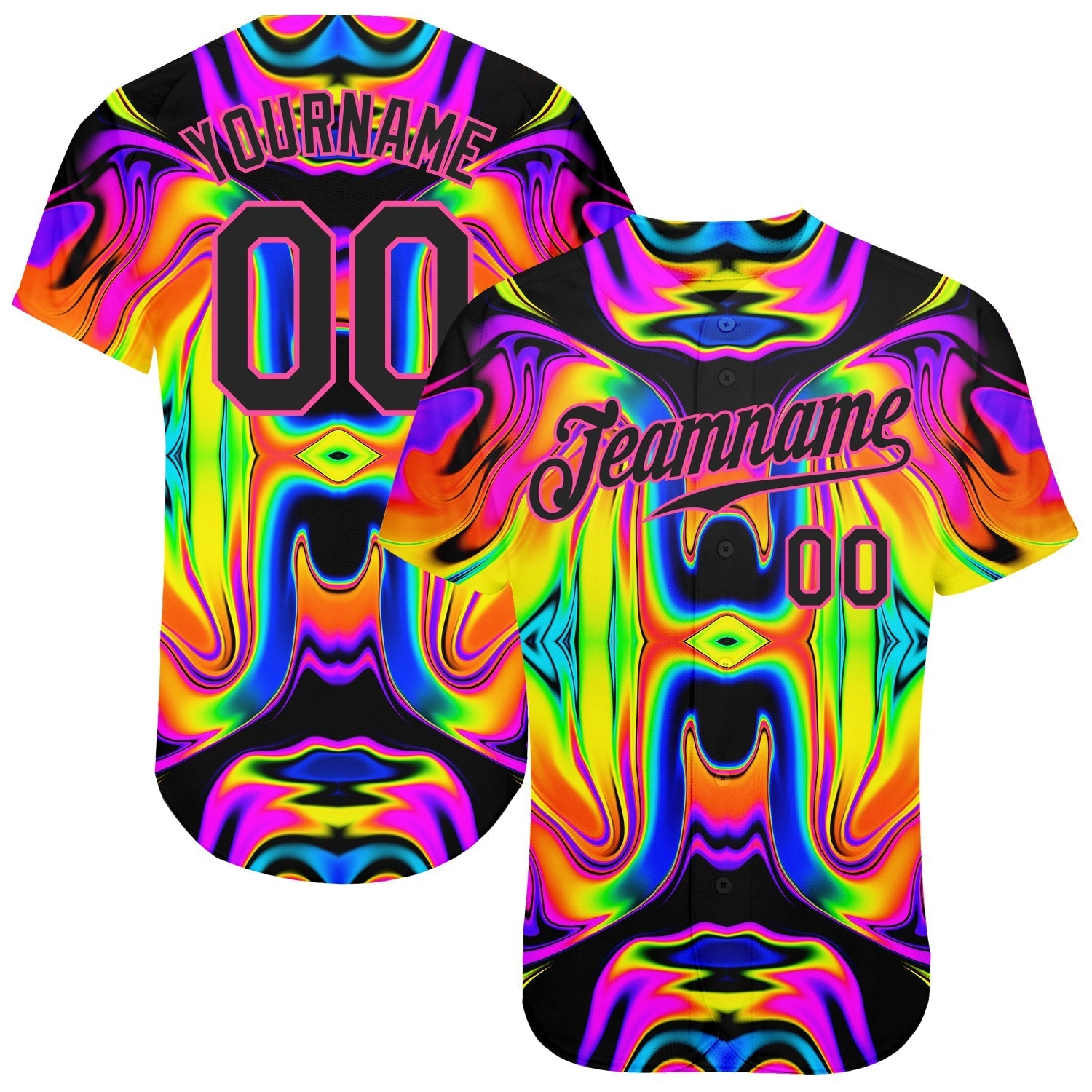 Custom 3D Pattern Design Abstract Iridescent Psychedelic Swirl Fluid Art Authentic Baseball Jersey baseball jersey product view 1