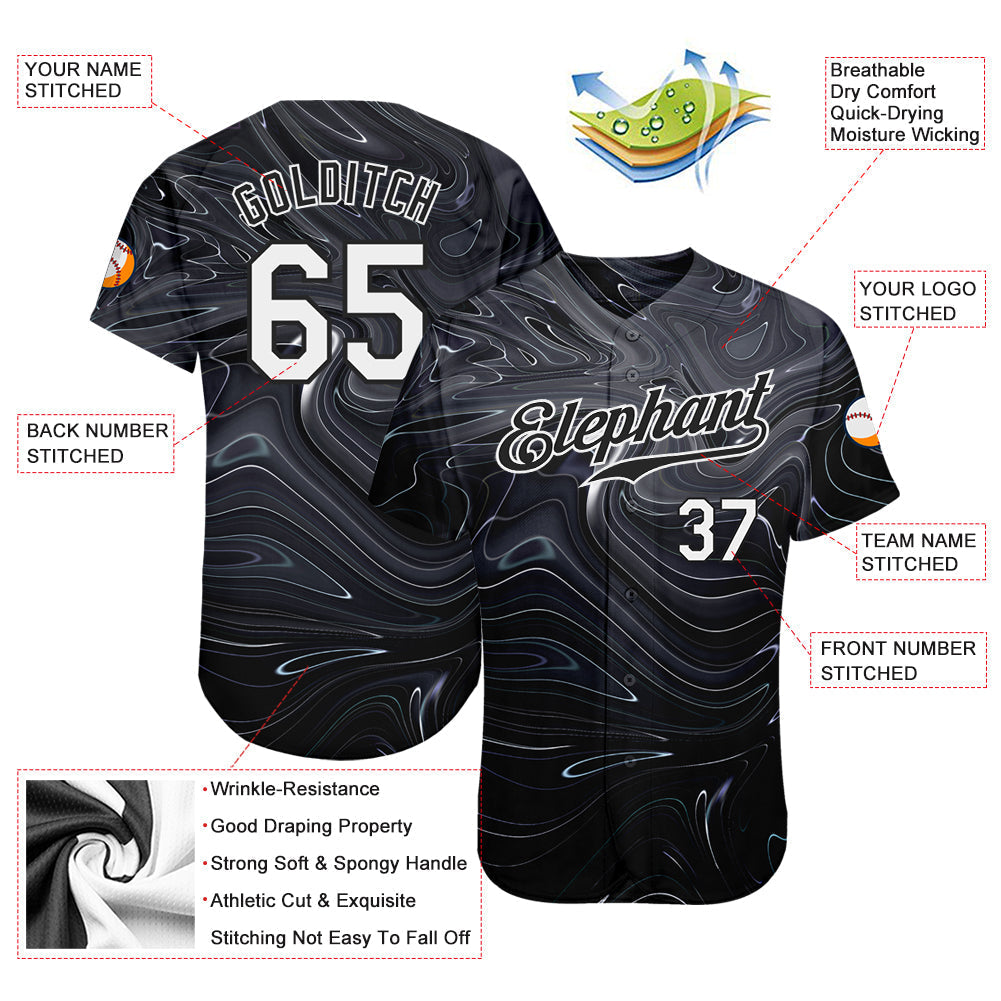 Custom 3D Pattern Design Abstract Liquid Marbling Fluid Art Authentic Baseball Jersey baseball jersey product view 3