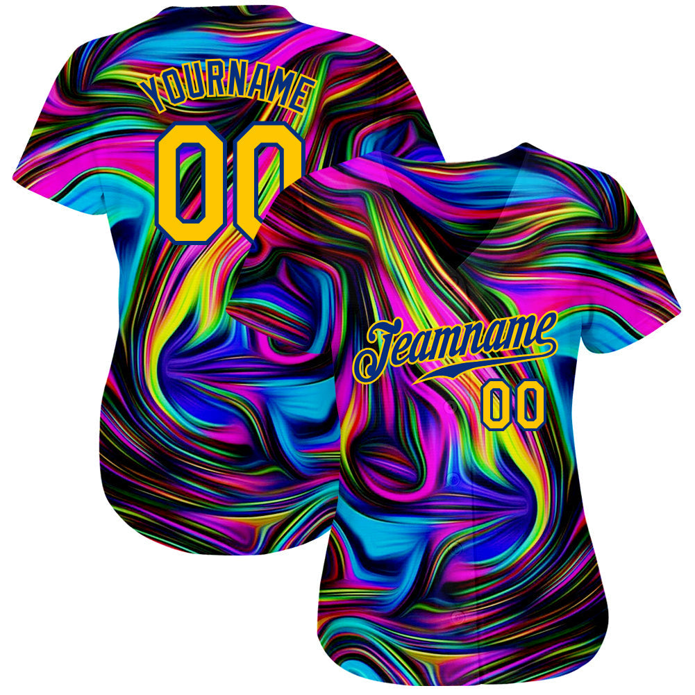 Custom 3D Pattern Design Abstract Colorful Psychedelic Fluid Art Authentic Baseball Jersey baseball jersey product view 2