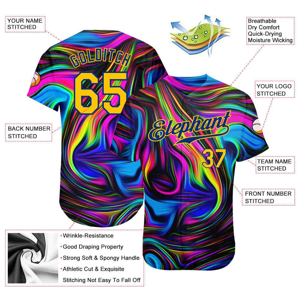 Custom 3D Pattern Design Abstract Colorful Psychedelic Fluid Art Authentic Baseball Jersey baseball jersey product view 3