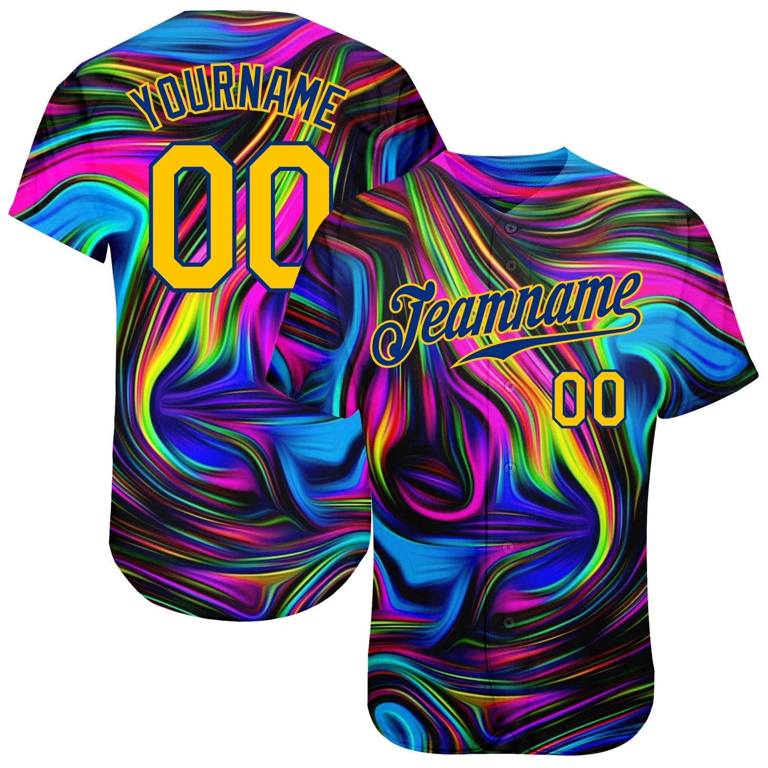 Custom 3D Pattern Design Abstract Colorful Psychedelic Fluid Art Authentic Baseball Jersey baseball jersey product view 1