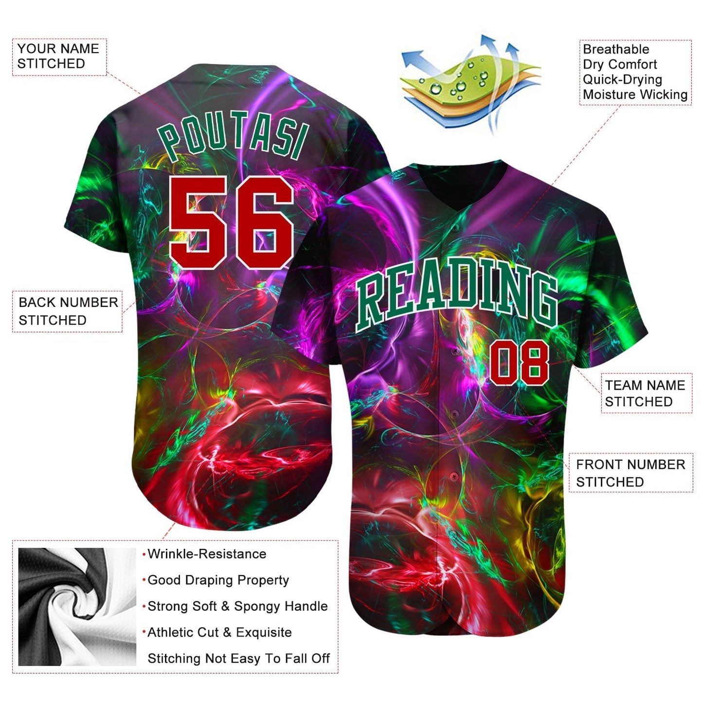 Custom 3D Pattern Design Abstract Fractal Rendering Authentic Baseball Jersey baseball jersey product view 3
