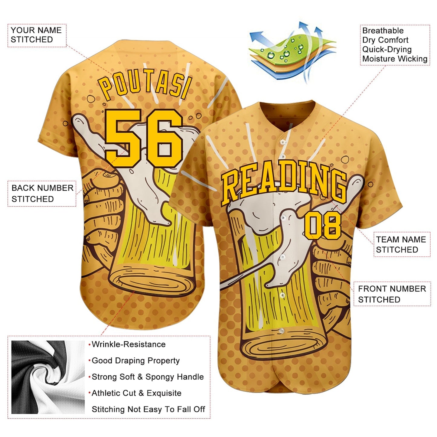 Custom 3D Pattern Design Let's Drink Authentic Baseball Jersey baseball jersey product view 3