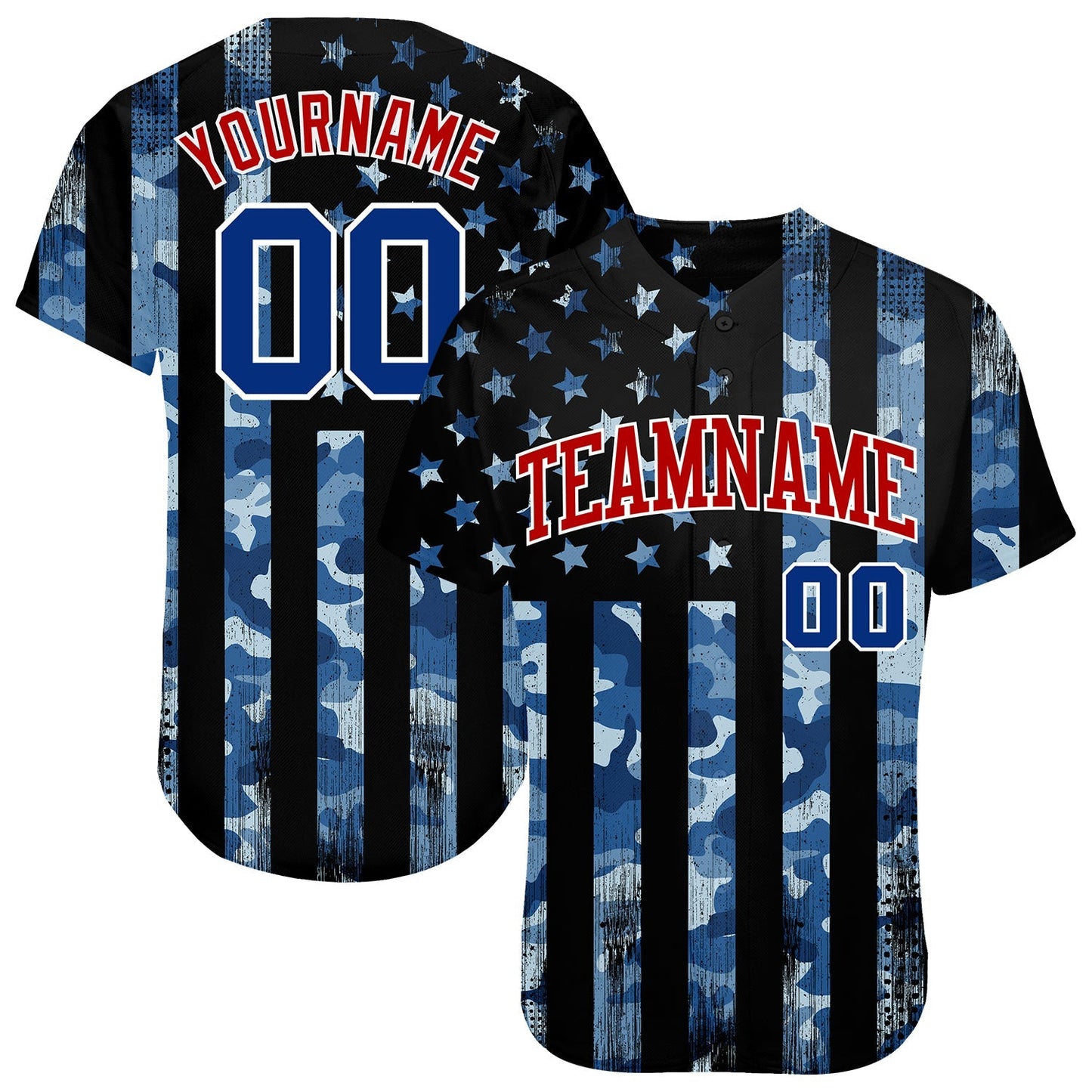 Custom Camo Royal Red-White 3D Salute To Service American Flag Authentic Baseball Jersey baseball jersey product view 1
