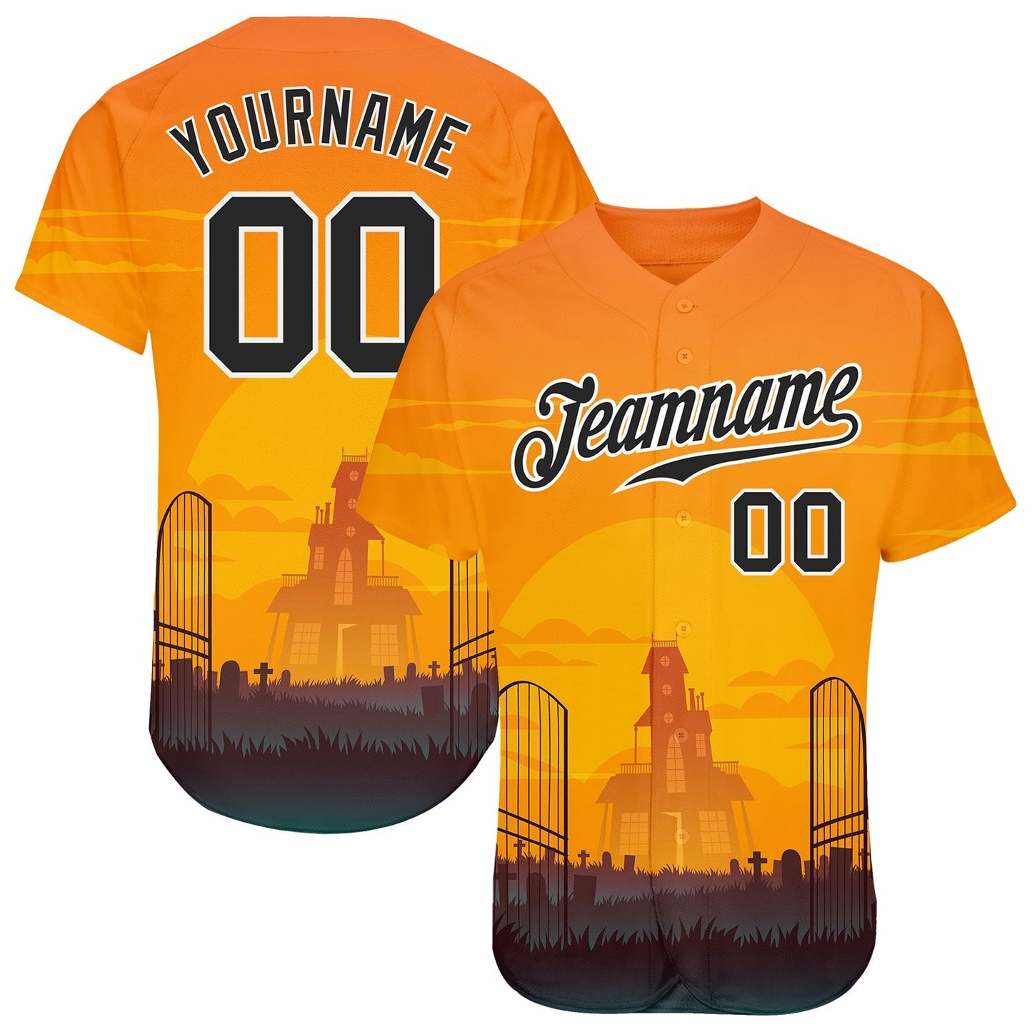 Custom 3D Pattern Halloween Horror Night Authentic Baseball Jersey baseball jersey product view 1