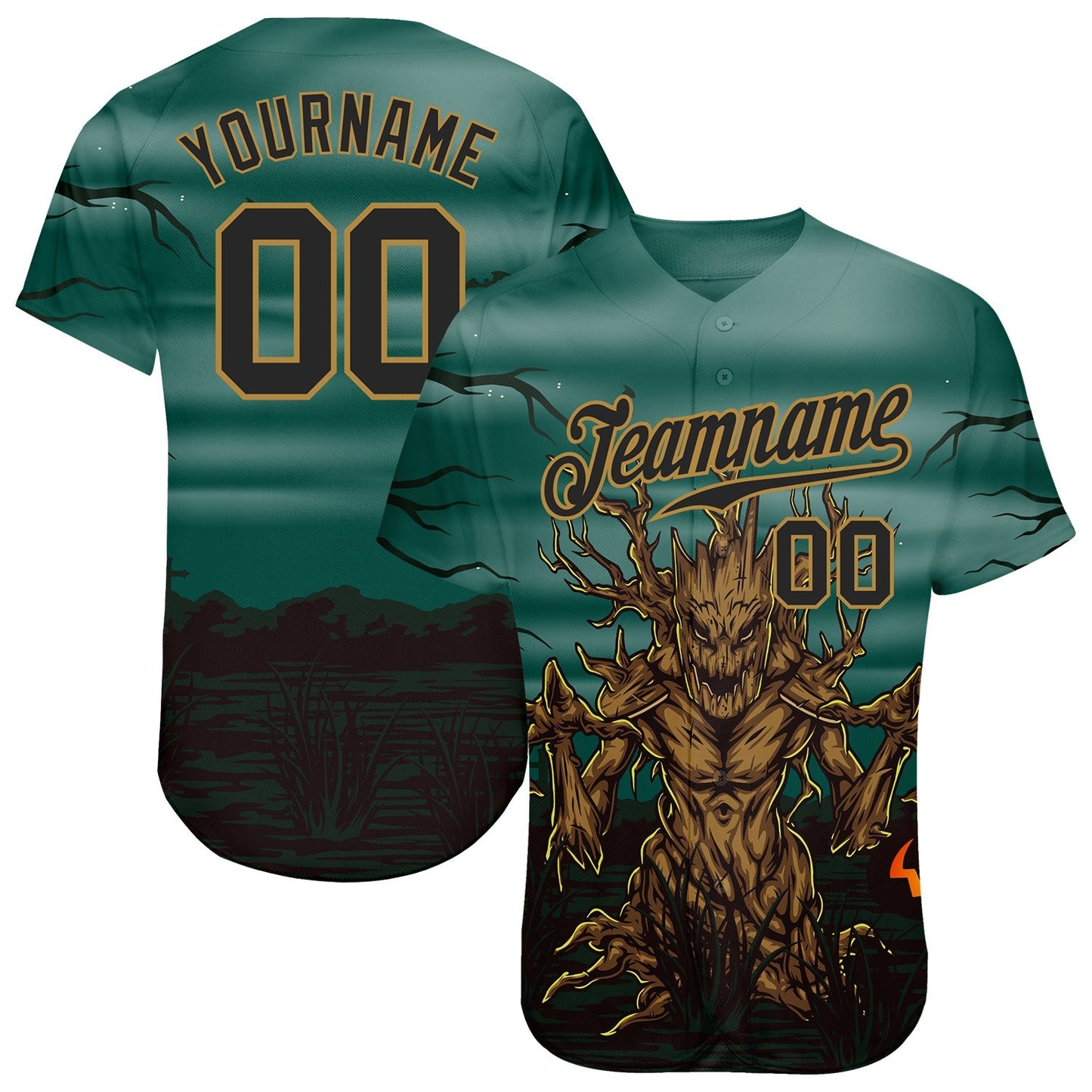 Custom 3D Pattern Halloween Trick Treat Horror Night Authentic Baseball Jersey baseball jersey product view 1