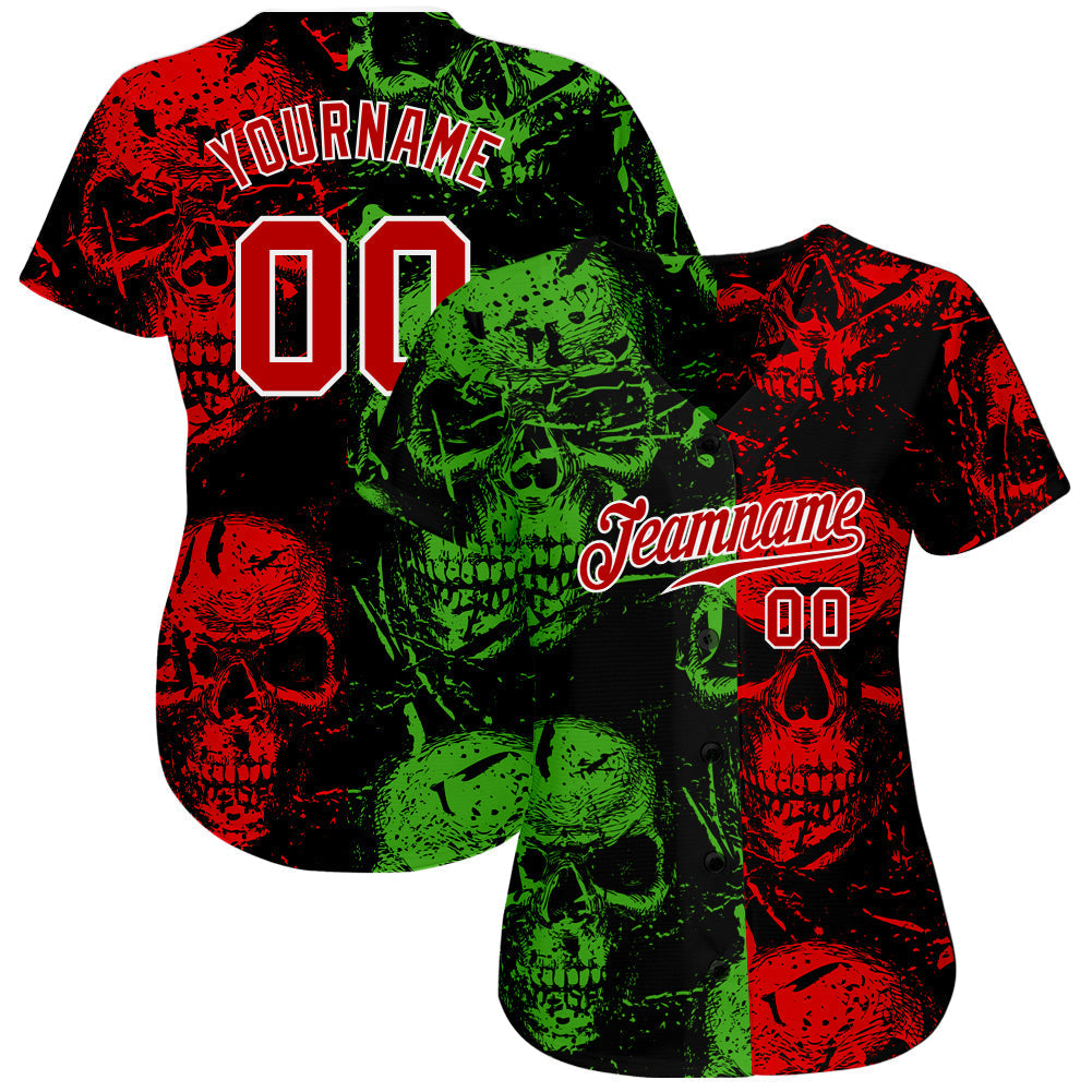 Custom 3D Pattern Halloween Skulls Authentic Baseball Jersey baseball jersey product view 2
