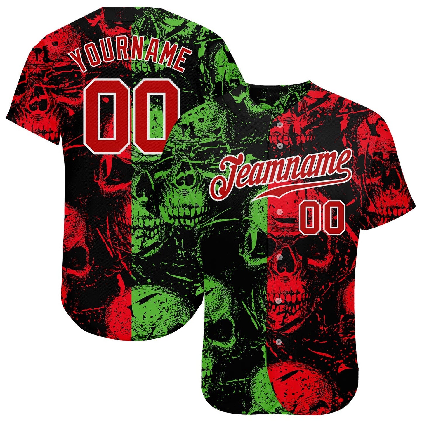 Custom 3D Pattern Halloween Skulls Authentic Baseball Jersey baseball jersey product view 1