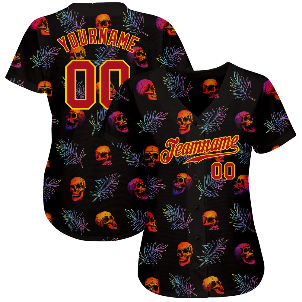 Custom 3D Pattern Halloween Skulls And Palm Leaves Authentic Baseball Jersey baseball jersey product view 2