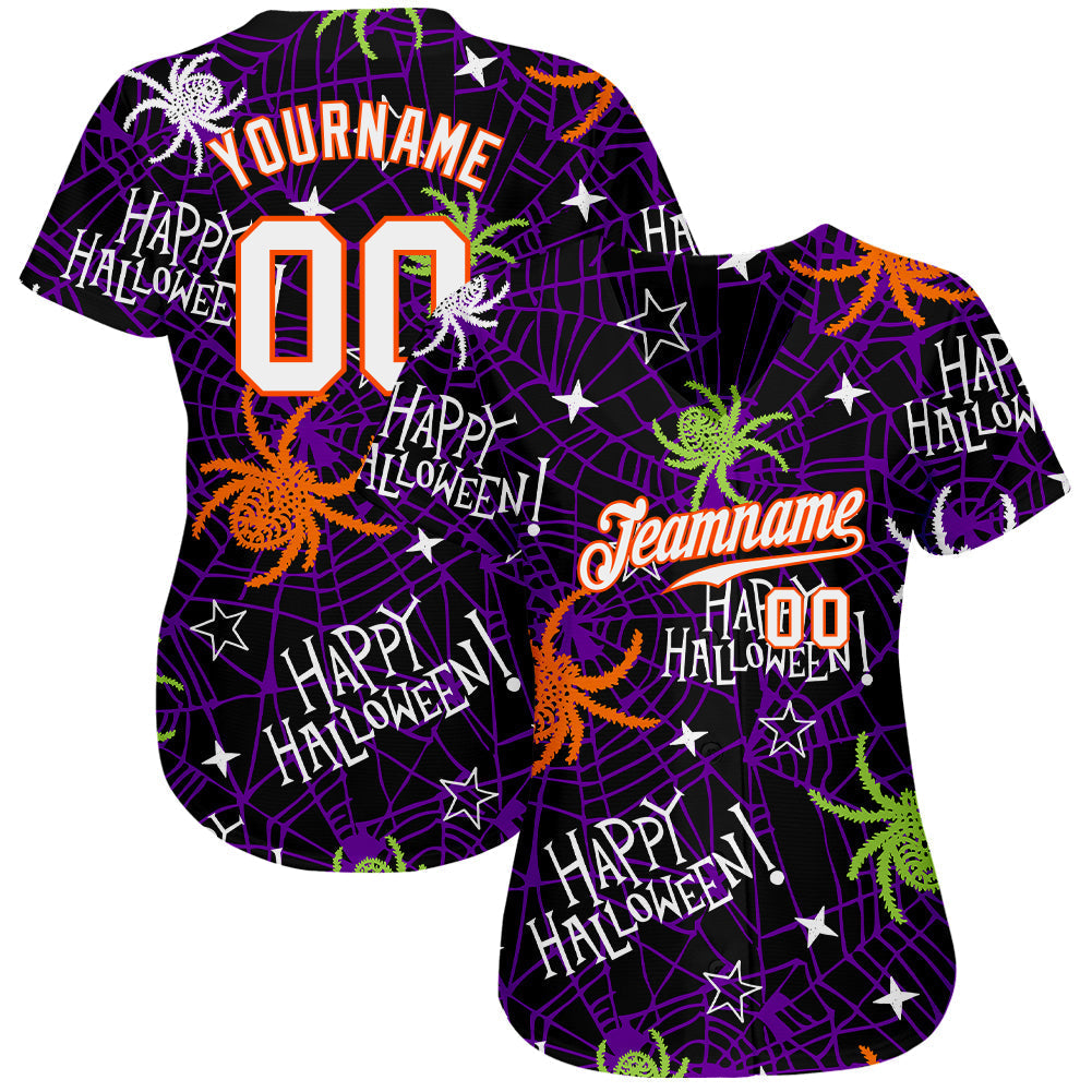 Custom 3D Pattern Happy Halloween Spiders Authentic Baseball Jersey baseball jersey product view 2