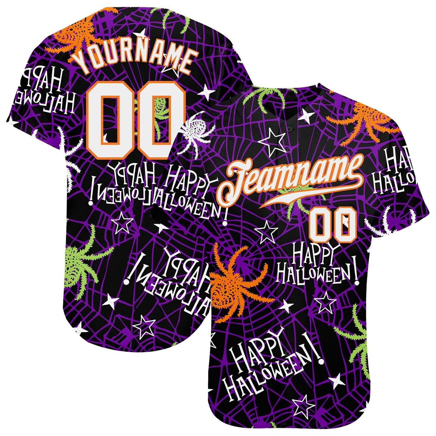 Custom 3D Pattern Happy Halloween Spiders Authentic Baseball Jersey baseball jersey product view 1