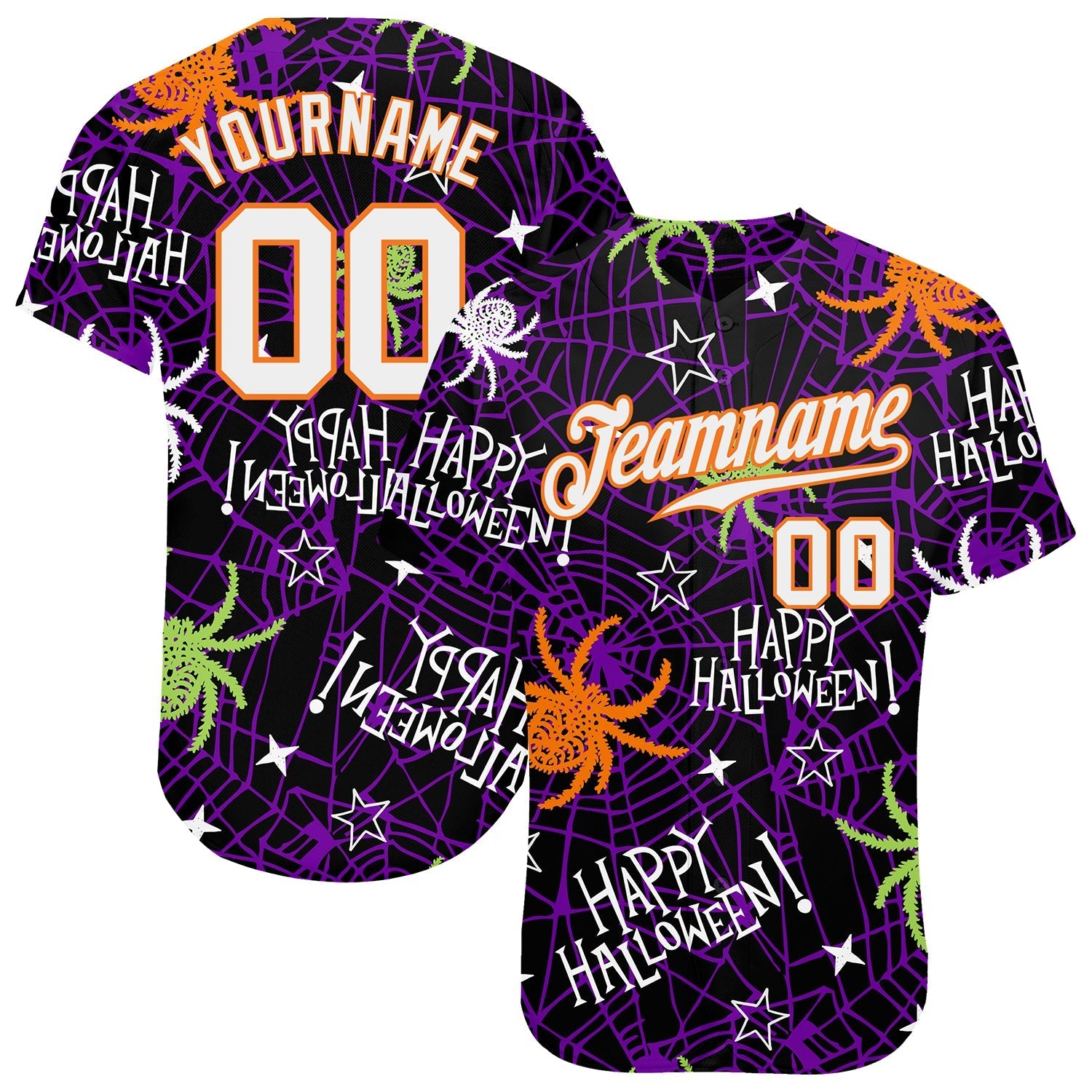 Custom 3D Pattern Happy Halloween Spiders Authentic Baseball Jersey baseball jersey product view 1