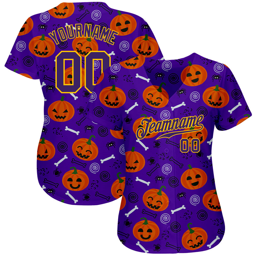 Custom 3D Pattern Halloween Pumpkins Authentic Baseball Jersey baseball jersey product view 2