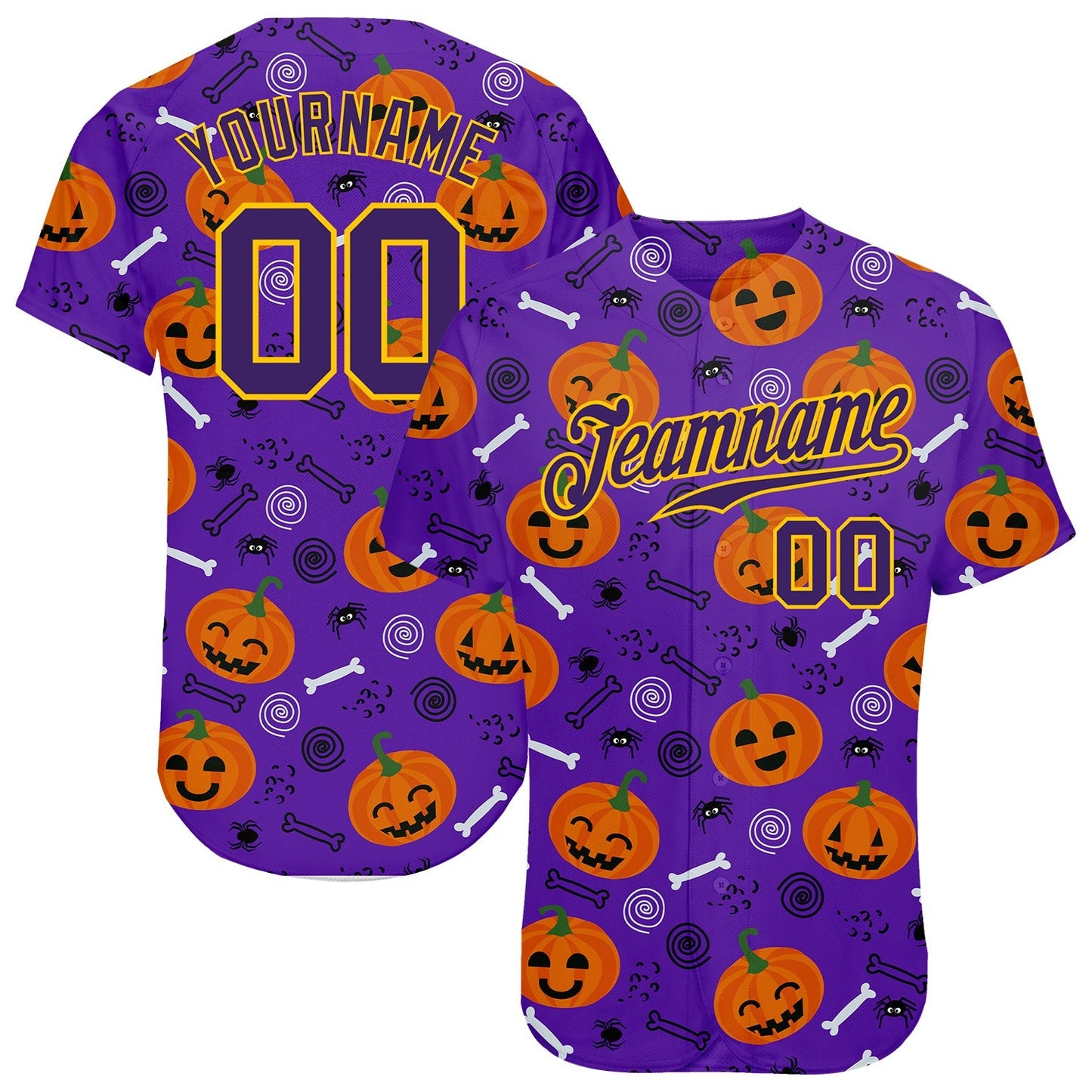 Custom 3D Pattern Halloween Pumpkins Authentic Baseball Jersey baseball jersey product view 1