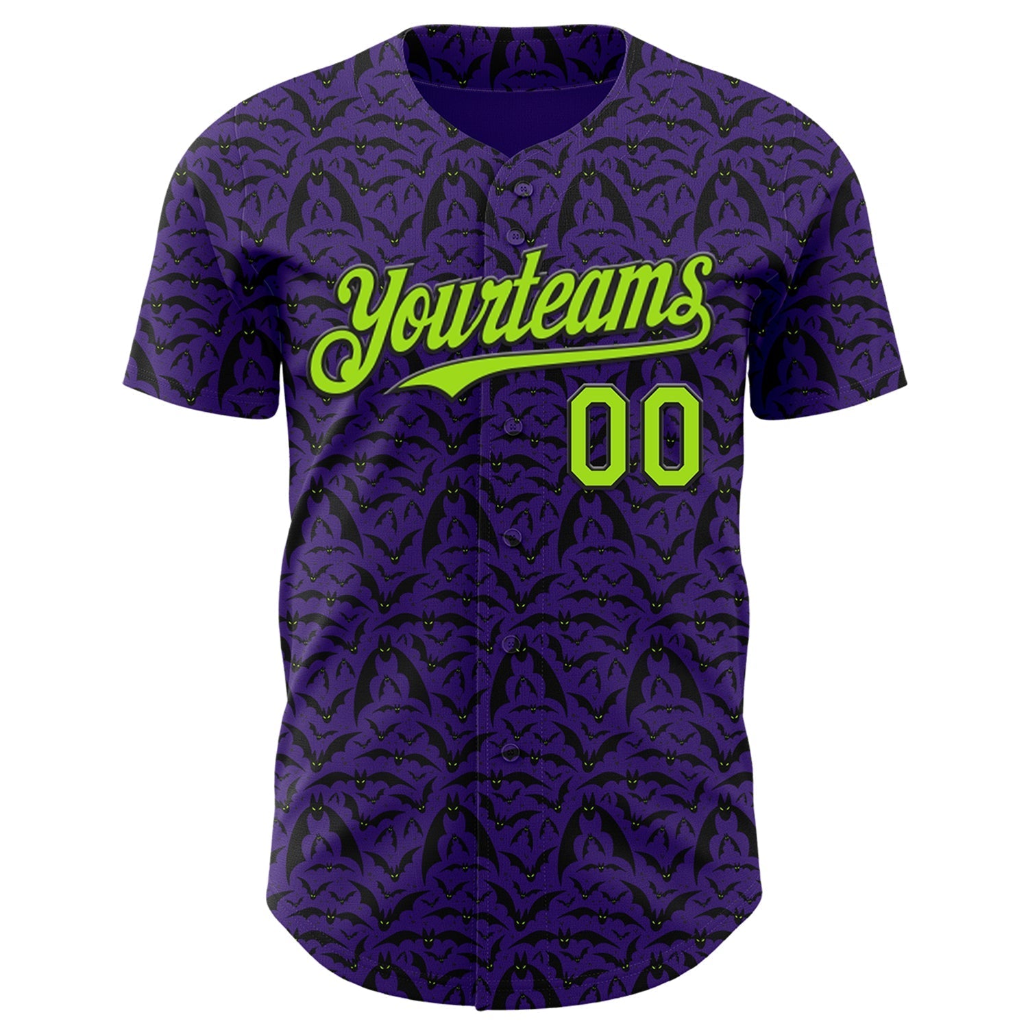 Custom Purple Neon Green-Black 3D Halloween Bat Party Costume Ideas Authentic Baseball Jersey baseball jersey product view 2