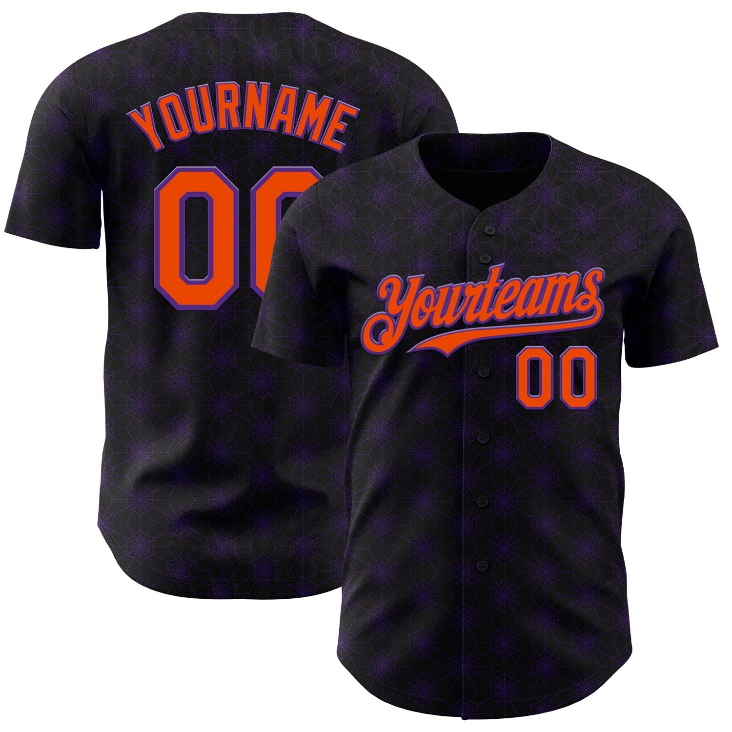 Custom Black Orange-Purple 3D Halloween Spider Net Party Costume Ideas Authentic Baseball Jersey baseball jersey product view 1