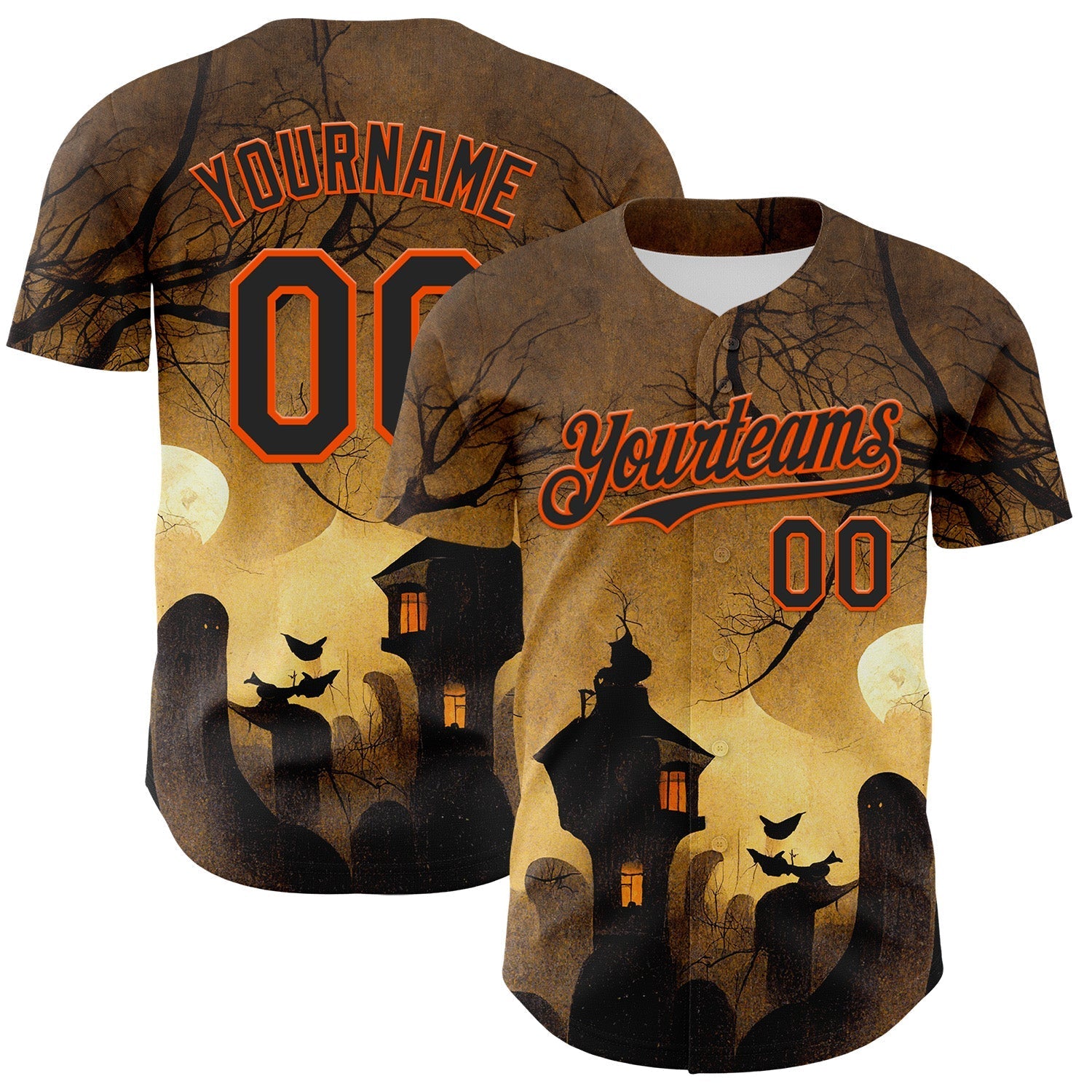Custom Yellow Black-Orange 3D Halloween Horror Night Trick Treat Party Costume Ideas Authentic Baseball Jersey baseball jersey product view 1