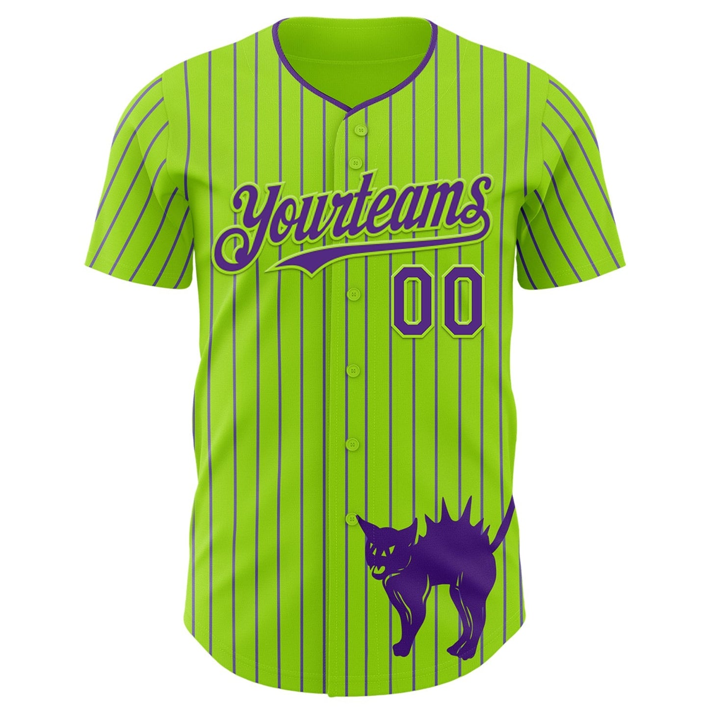 Custom Neon Green Purple Pinstripe Purple 3D Halloween Scary Party Costume Ideas Authentic Baseball Jersey baseball jersey product view 2