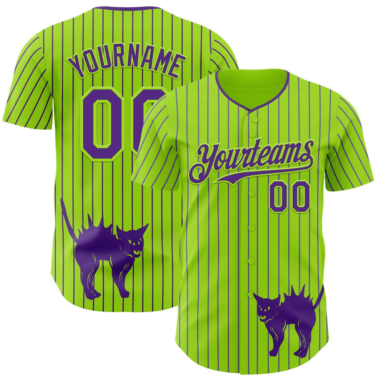 Custom Neon Green Purple Pinstripe Purple 3D Halloween Scary Party Costume Ideas Authentic Baseball Jersey baseball jersey product view 1