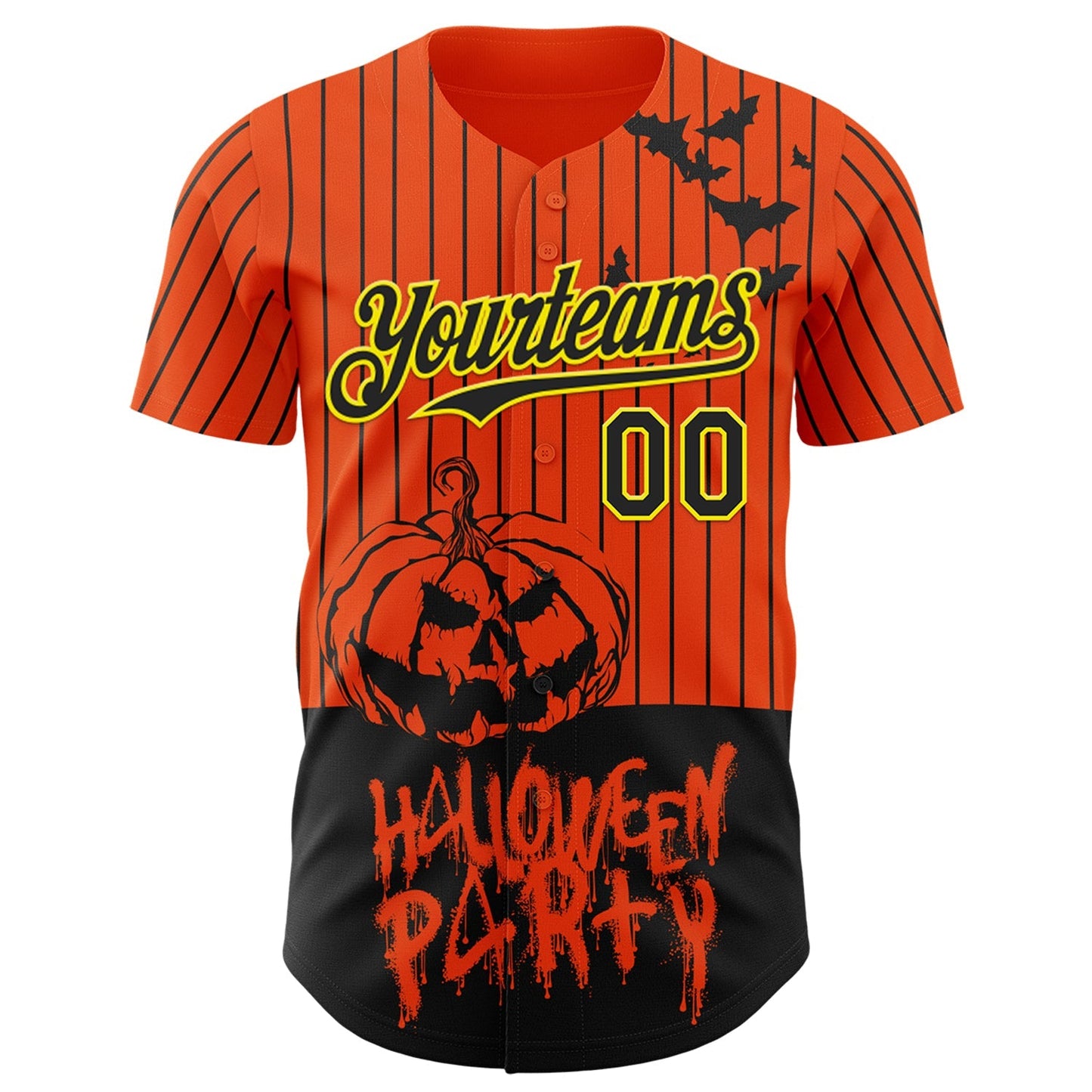 Custom Orange Black Pinstripe Light Yellow 3D Halloween Pumpkin Party Costume Ideas Authentic Baseball Jersey baseball jersey product view 2