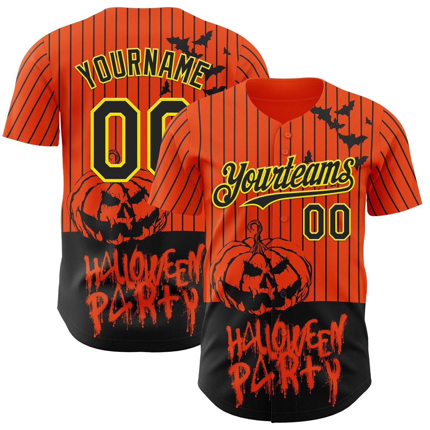 Custom Orange Black Pinstripe Light Yellow 3D Halloween Pumpkin Party Costume Ideas Authentic Baseball Jersey baseball jersey product view 1