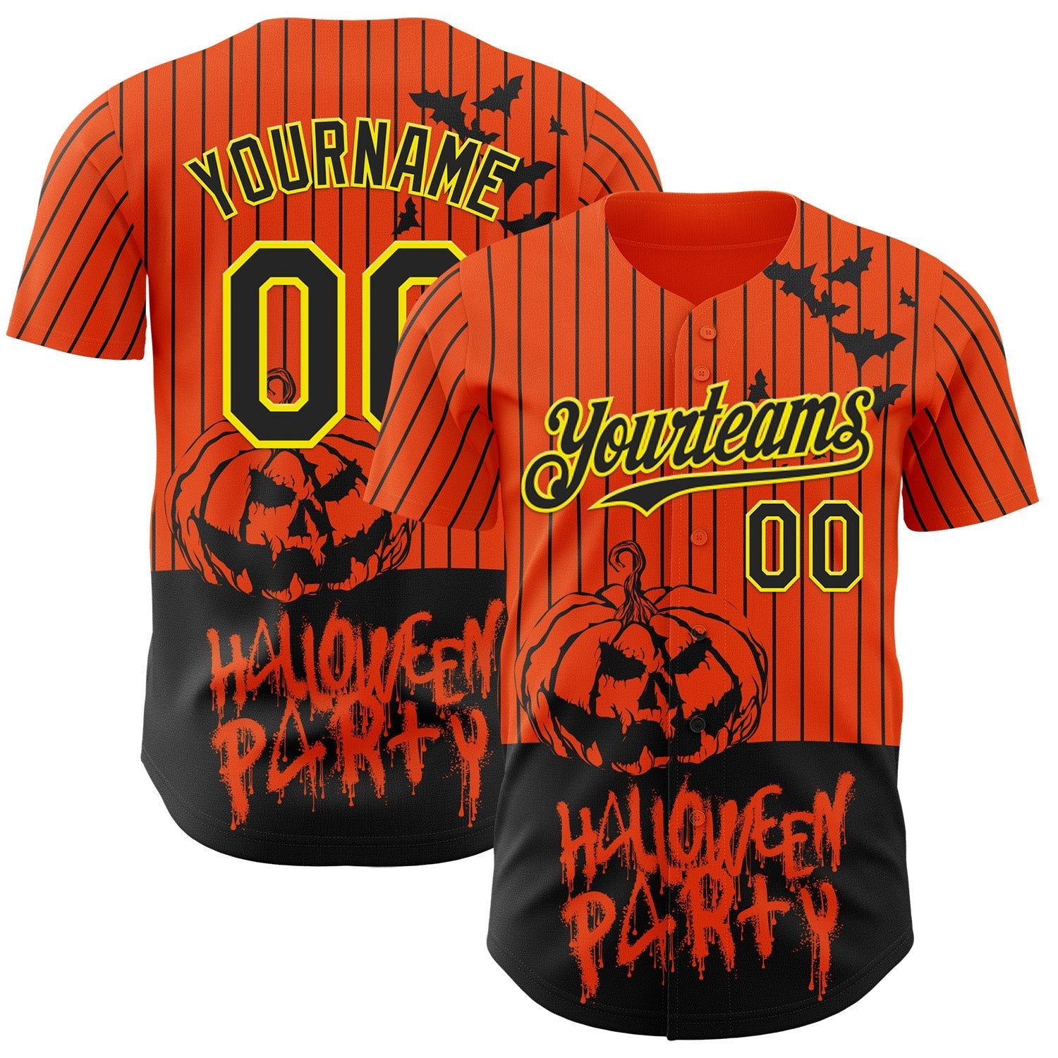 Custom Orange Black Pinstripe Light Yellow 3D Halloween Pumpkin Party Costume Ideas Authentic Baseball Jersey baseball jersey product view 1