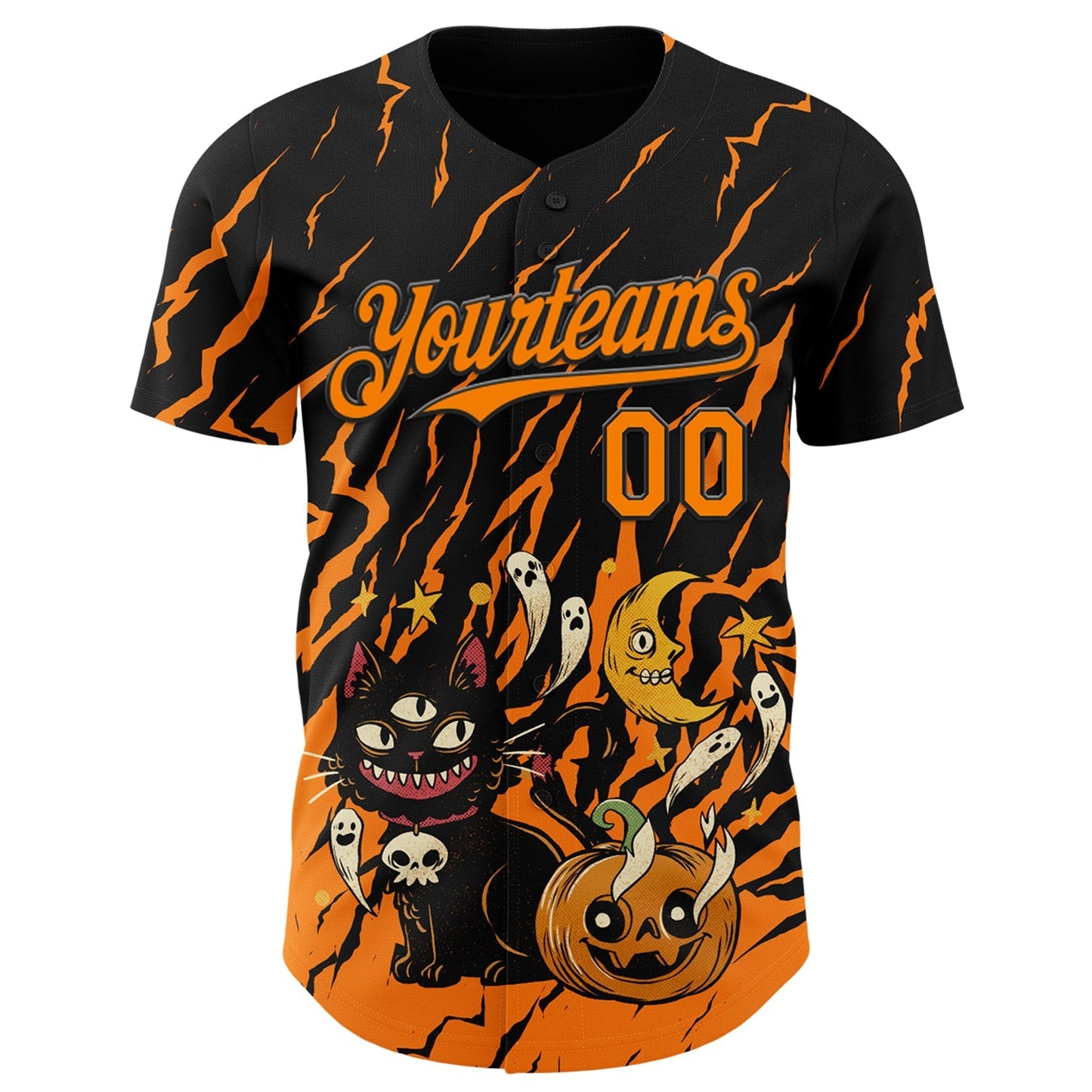 Custom Black Bay Orange 3D Halloween Pumpkin Scary Doodle Party Costume Ideas Authentic Baseball Jersey baseball jersey product view 2