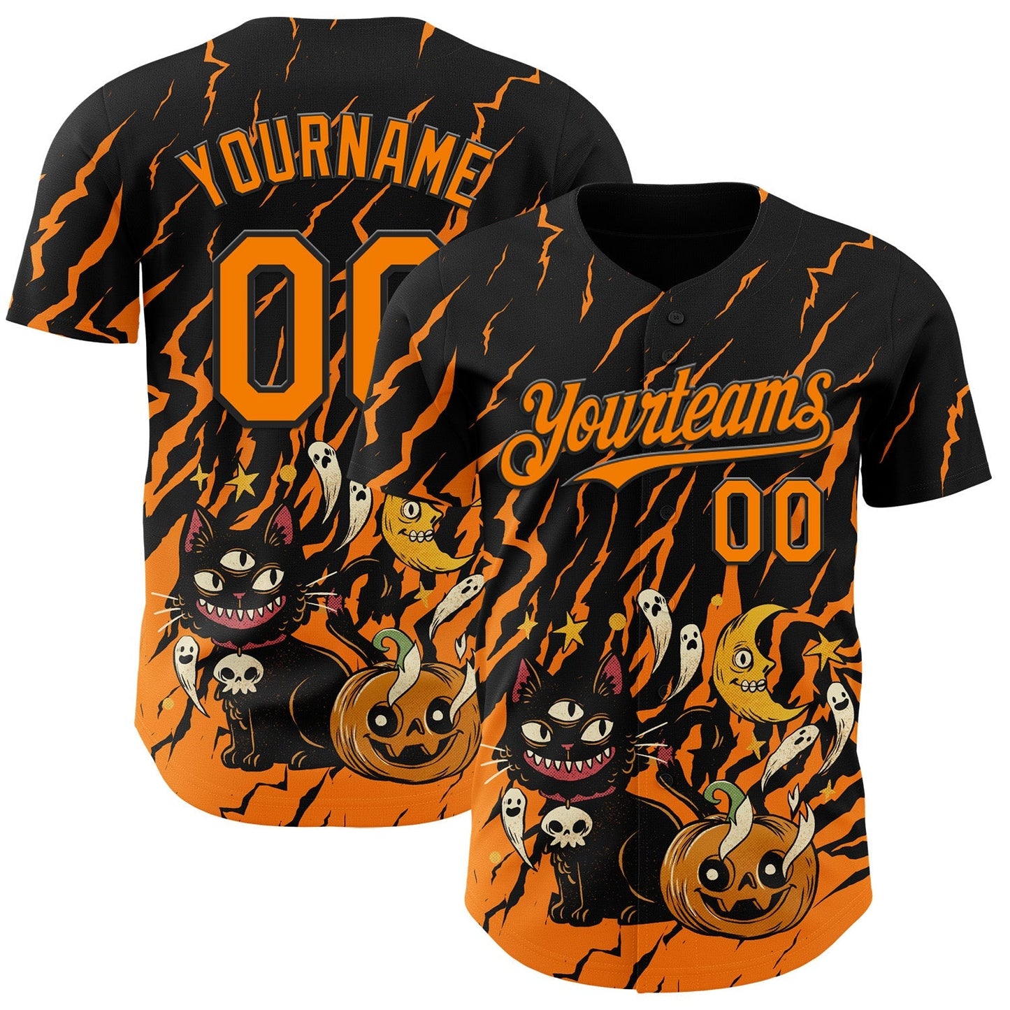 Custom Black Bay Orange 3D Halloween Pumpkin Scary Doodle Party Costume Ideas Authentic Baseball Jersey baseball jersey product view 1