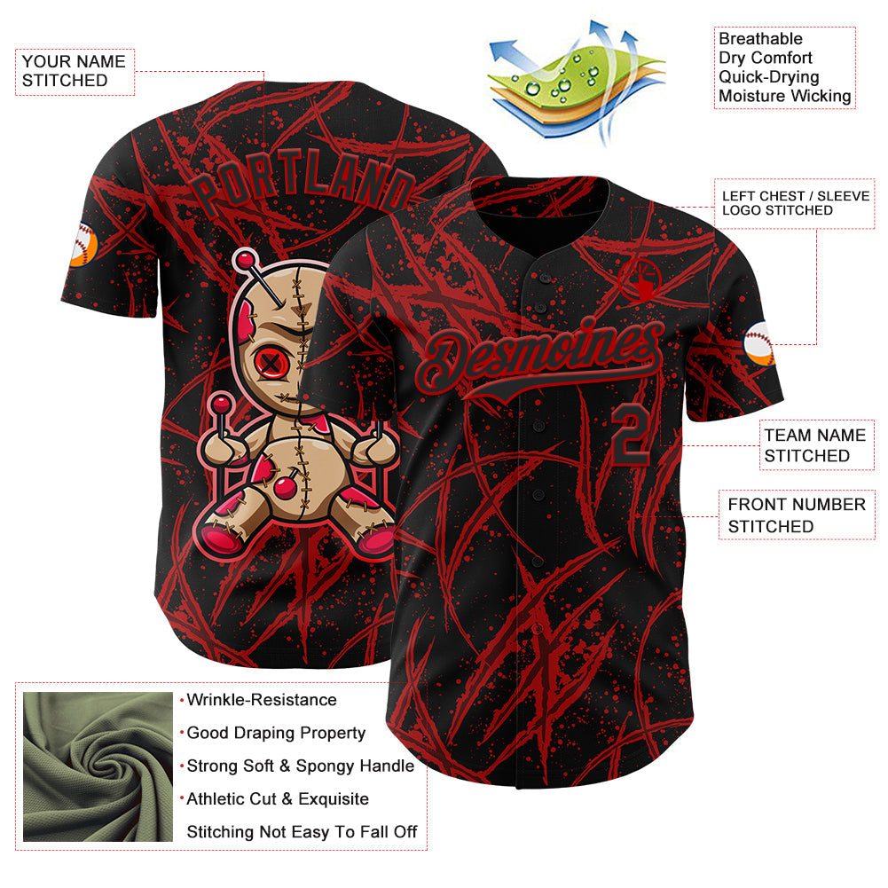 Custom Black Red 3D Halloween Horror Night Trick Treat Party Costume Ideas Authentic Baseball Jersey baseball jersey product view 3