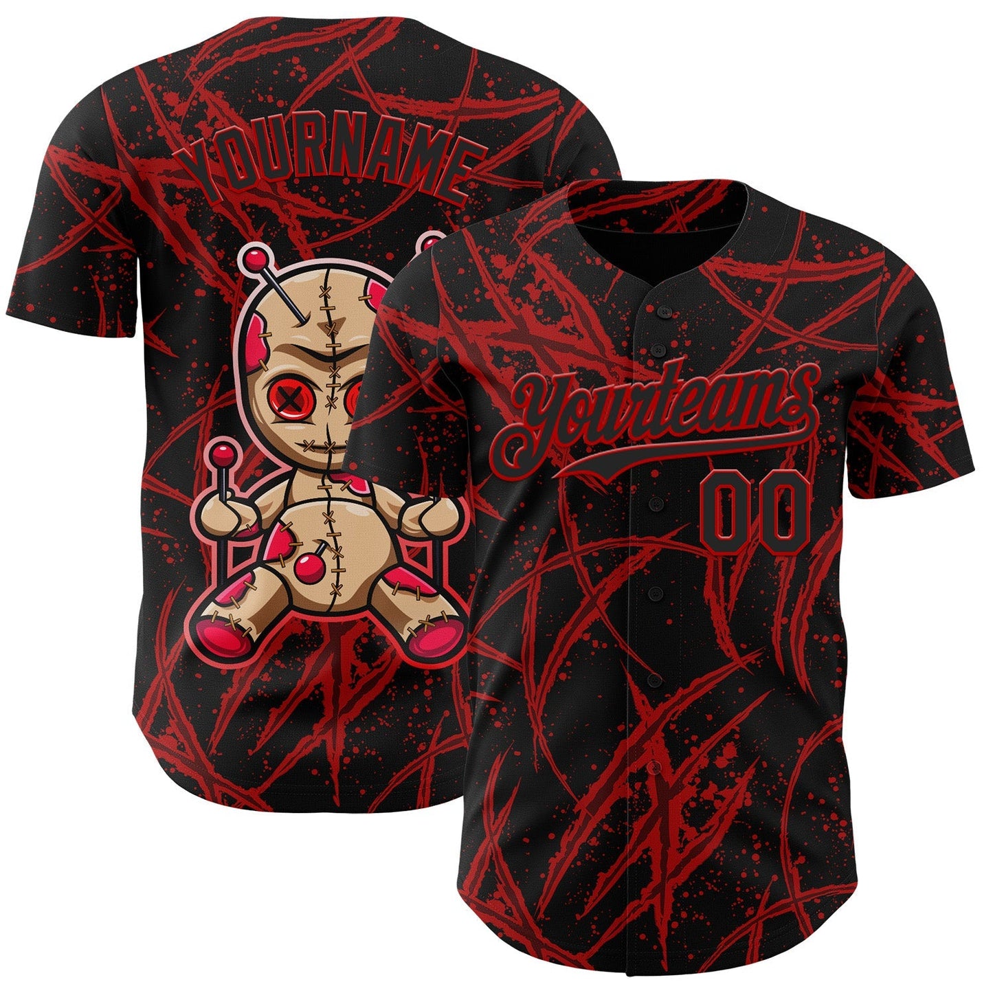 Custom Black Red 3D Halloween Horror Night Trick Treat Party Costume Ideas Authentic Baseball Jersey baseball jersey product view 1
