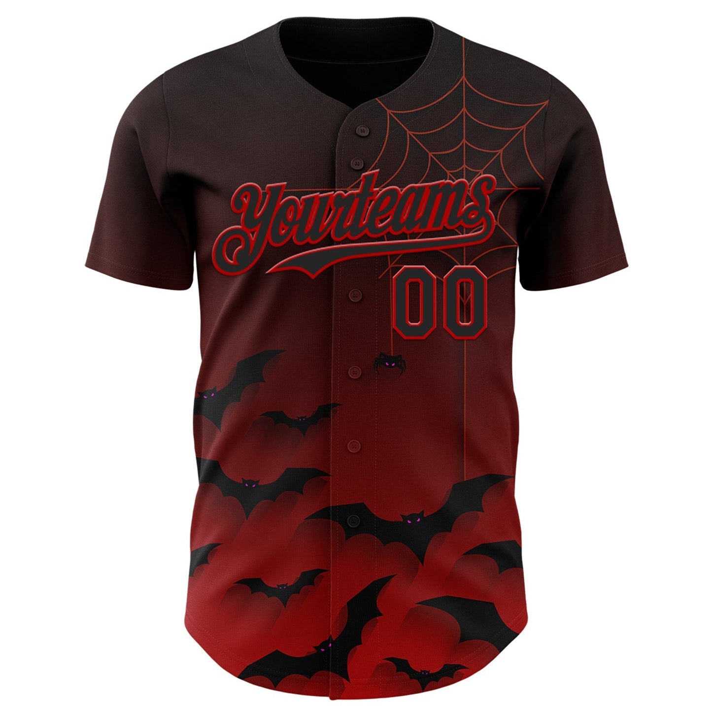 Custom Black Red 3D Halloween Spider Net Bats Party Costume Ideas Authentic Baseball Jersey baseball jersey product view 2