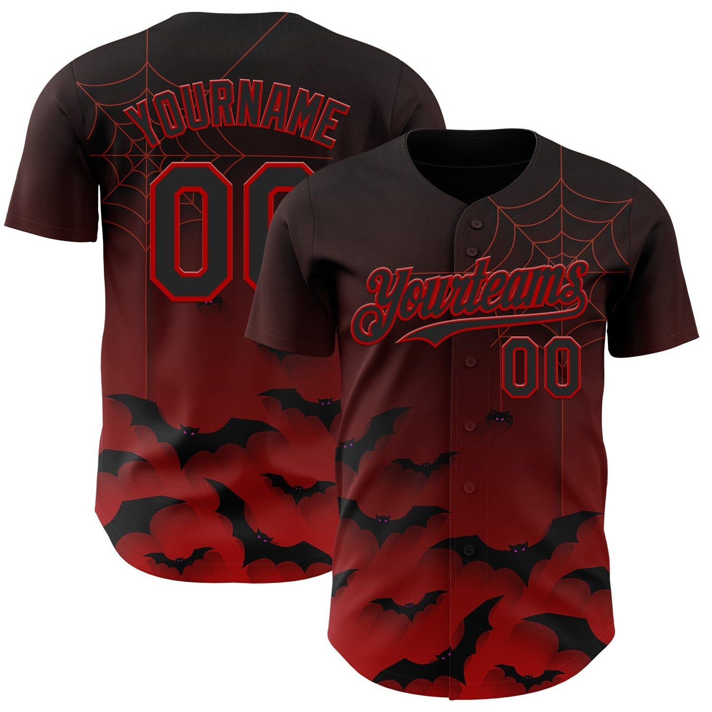 Custom Black Red 3D Halloween Spider Net Bats Party Costume Ideas Authentic Baseball Jersey baseball jersey product view 1