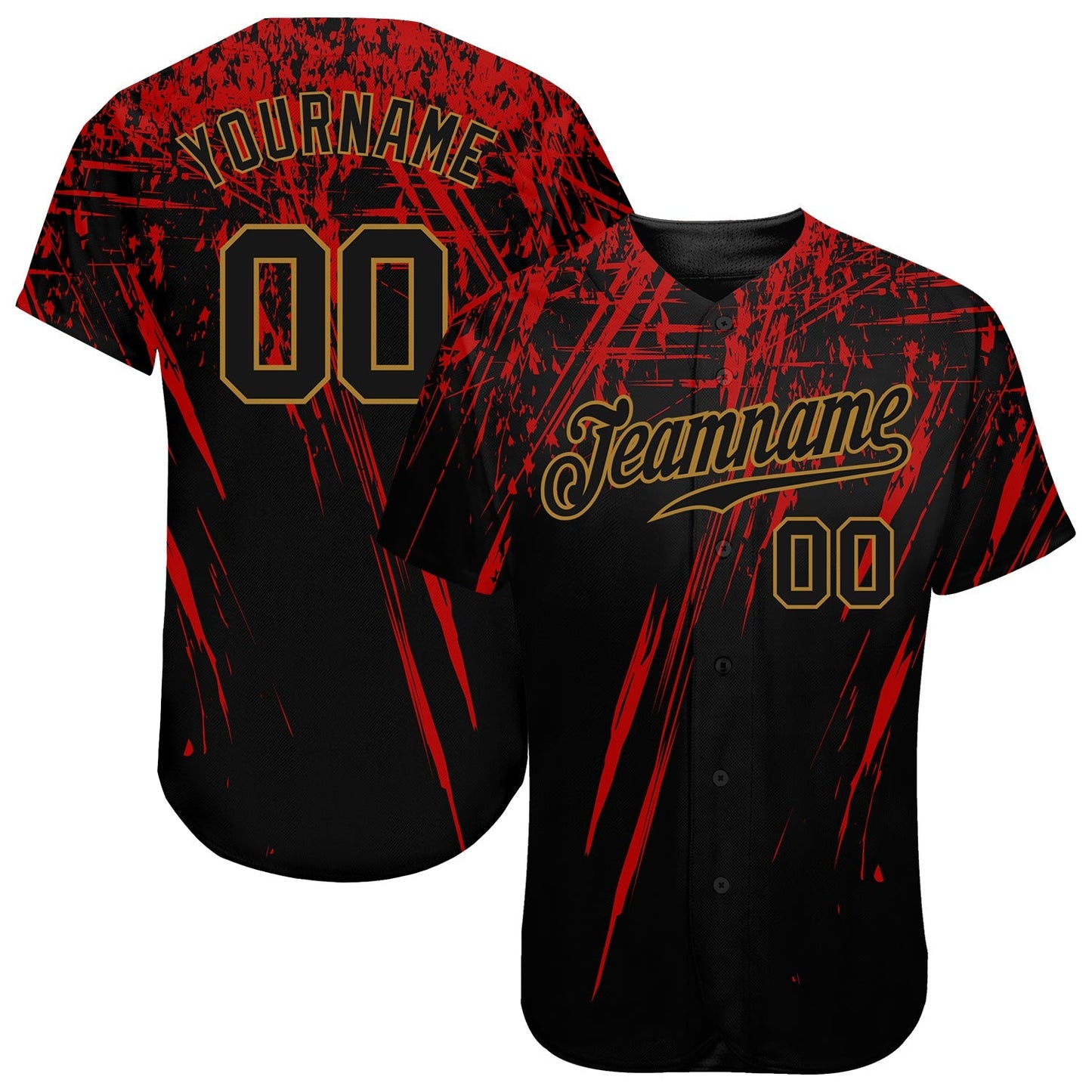 Custom Black Black Red-Old Gold 3D Pattern Design Authentic Baseball Jersey baseball jersey product view 1