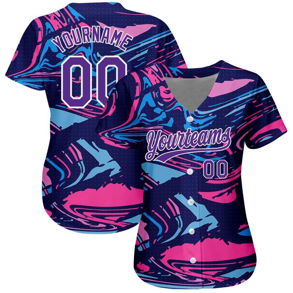 Custom Figure Purple-White 3D Pattern Design Authentic Baseball Jersey baseball jersey product view 2