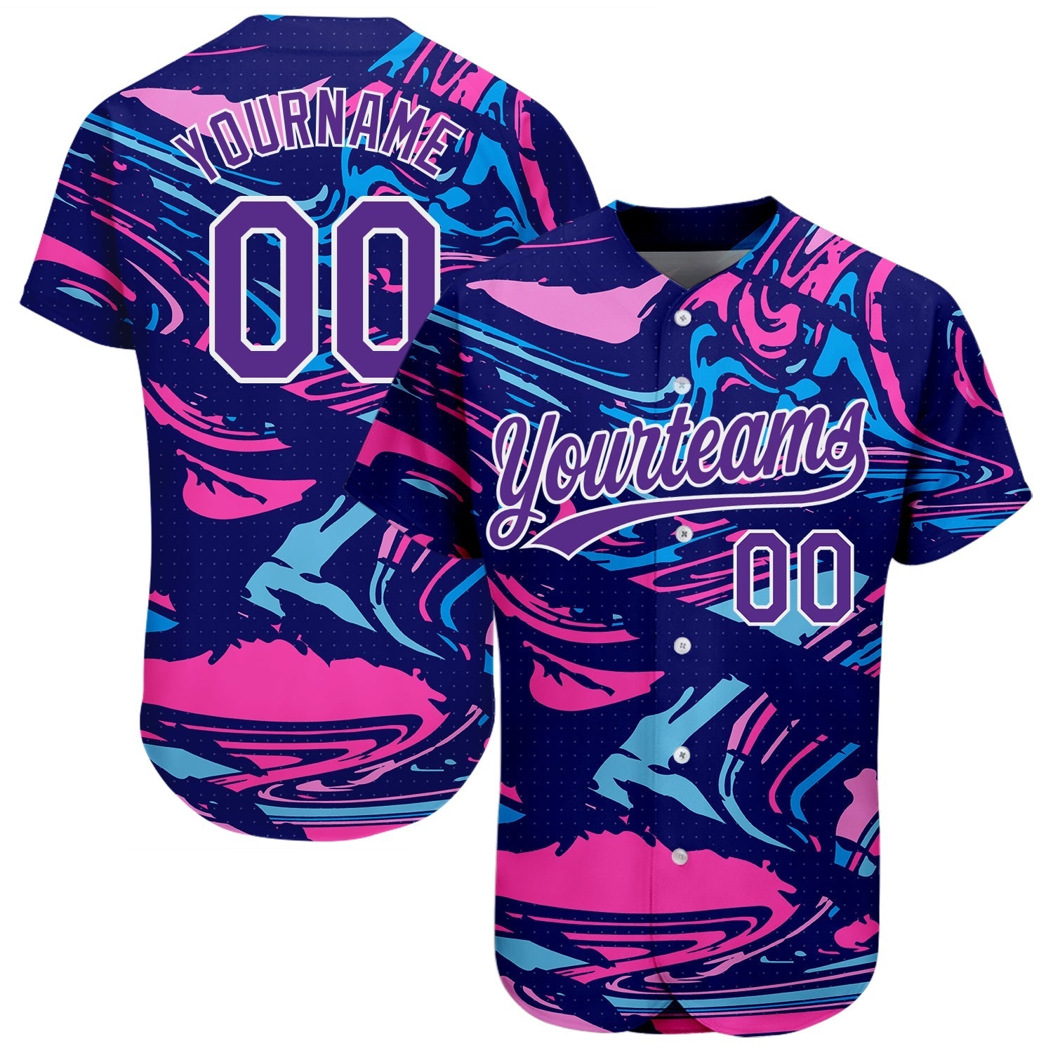 Custom Figure Purple-White 3D Pattern Design Authentic Baseball Jersey baseball jersey product view 1