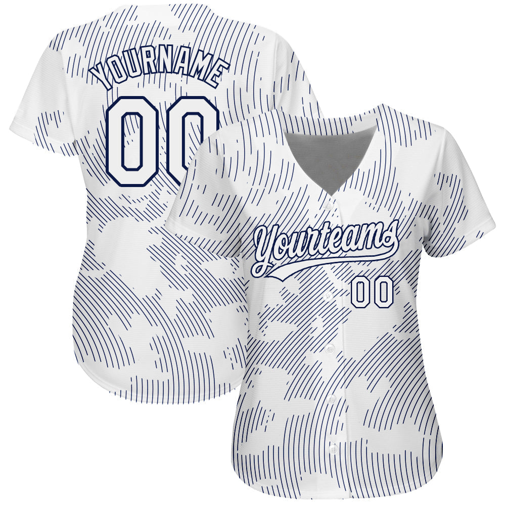 Custom White White-Navy 3D Pattern Design Authentic Baseball Jersey baseball jersey product view 2